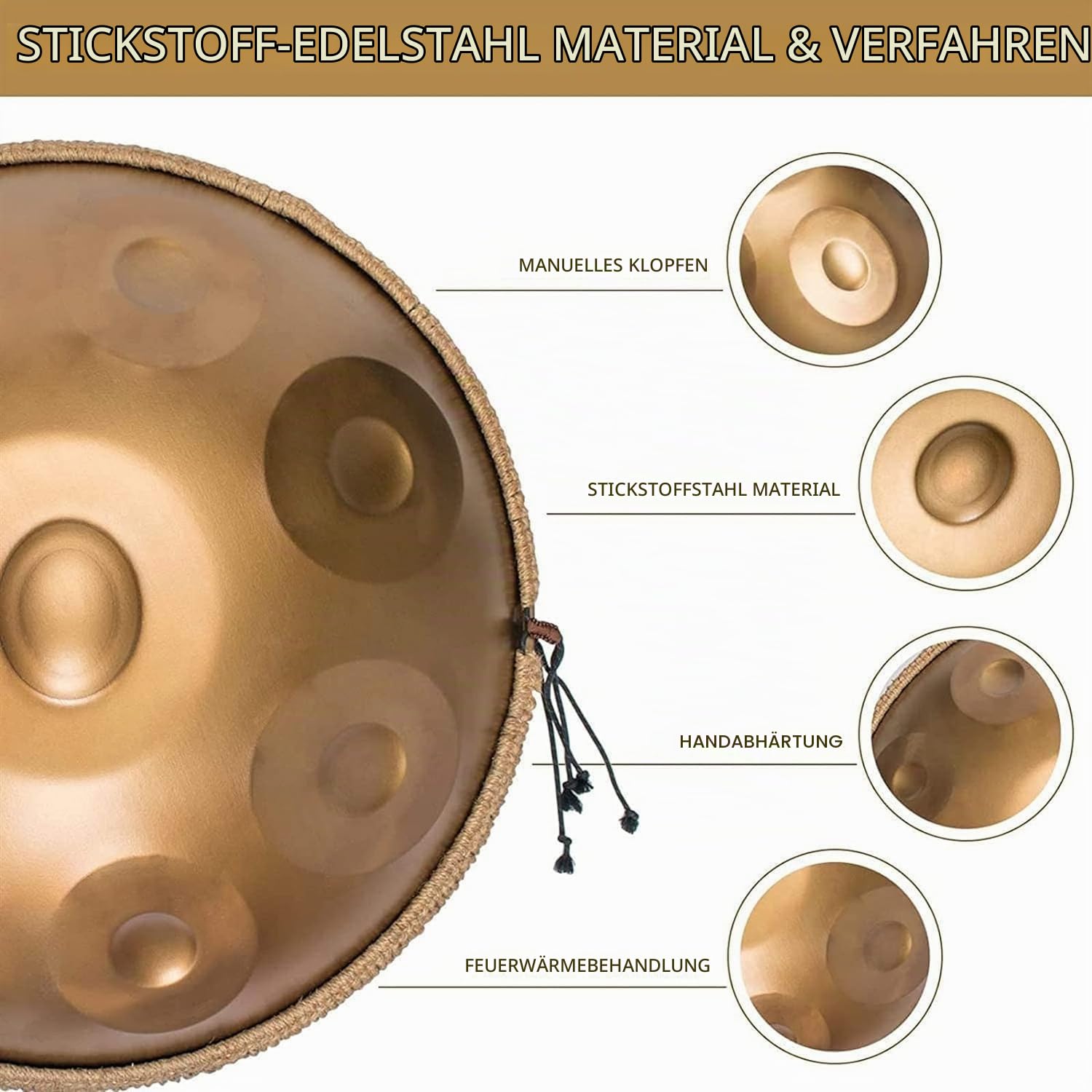 onlyfly Handpan Handpan Drum 9 Noten 432Hz D-Moll 22" mit Geschenkset (Bronze)