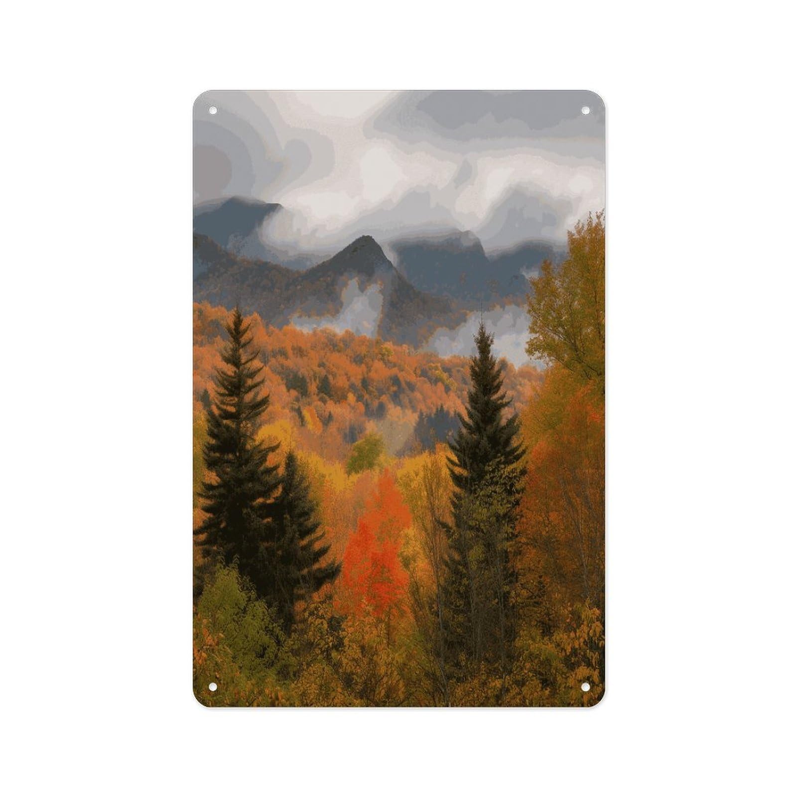 Fekiloot Style Autumn Foliage Mountains Wall Decor Metal Signs Tin Signs Poster