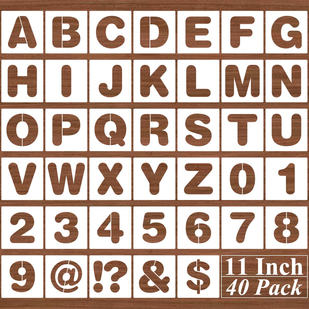 11 Inch Alphabet Letter Stencils - 40 Pack Letter Number Stencil Templates with Signs for Painting on Wood, Reusable Calligraphy Alphabet Stencils for