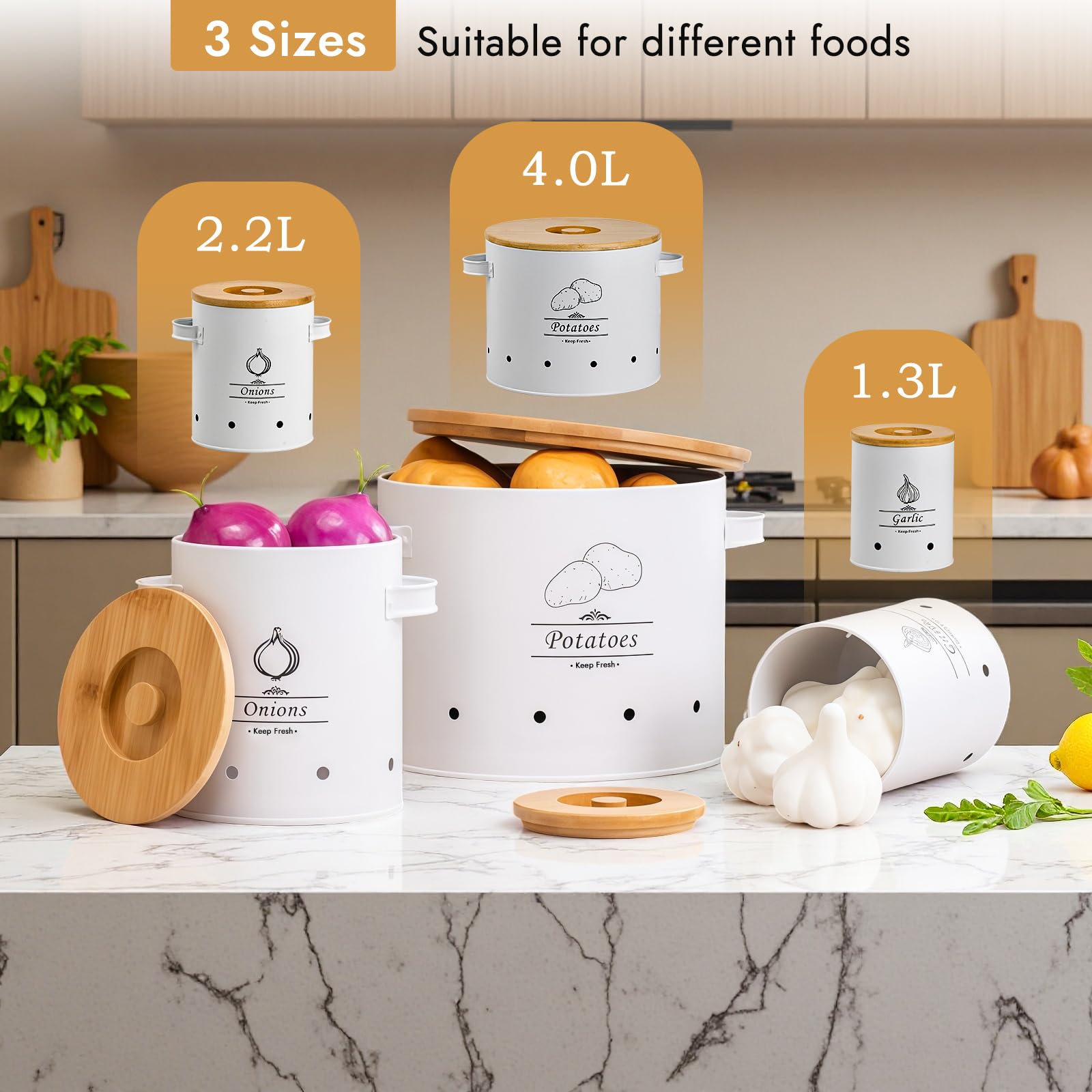 Homety Set de boîtes de rangement pour pommes de terre, oignons et ail Homety Set de boîtes de rangement pour pommes de terre, oignons et ail