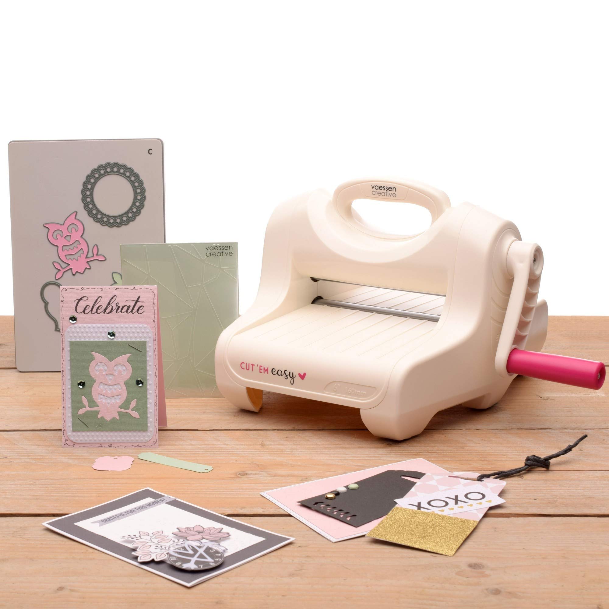 Vaessen Creative Cut'Em Embossing Machine-Starter Kit, White/Pink, Cut 'Em Easy (6")