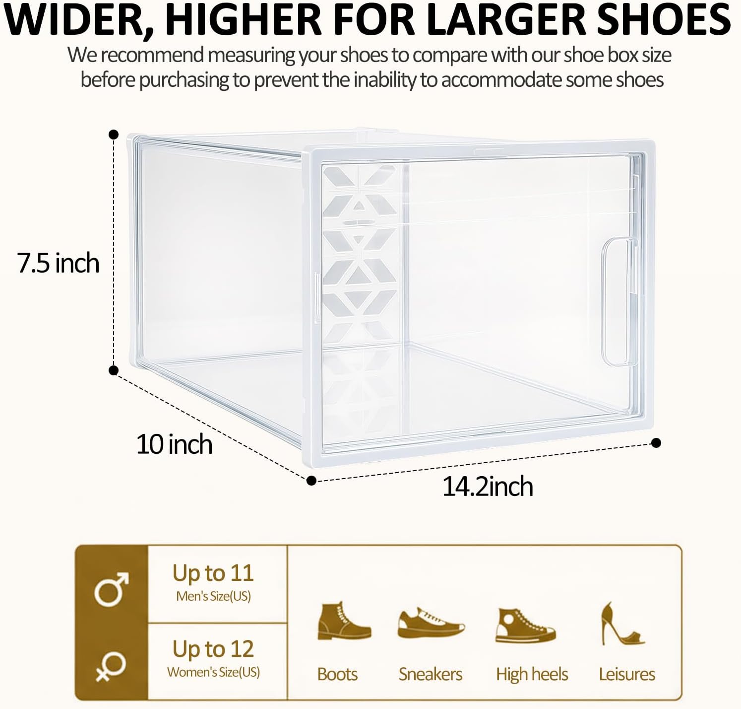 12 Pack XX-Large Acrylic Shoe Organizer Storage Boxes for Closet, Thicken & Sturdy Clear with Magnetic Door, Stackable Sneaker Container Display Case, White, Fits Us Size 15