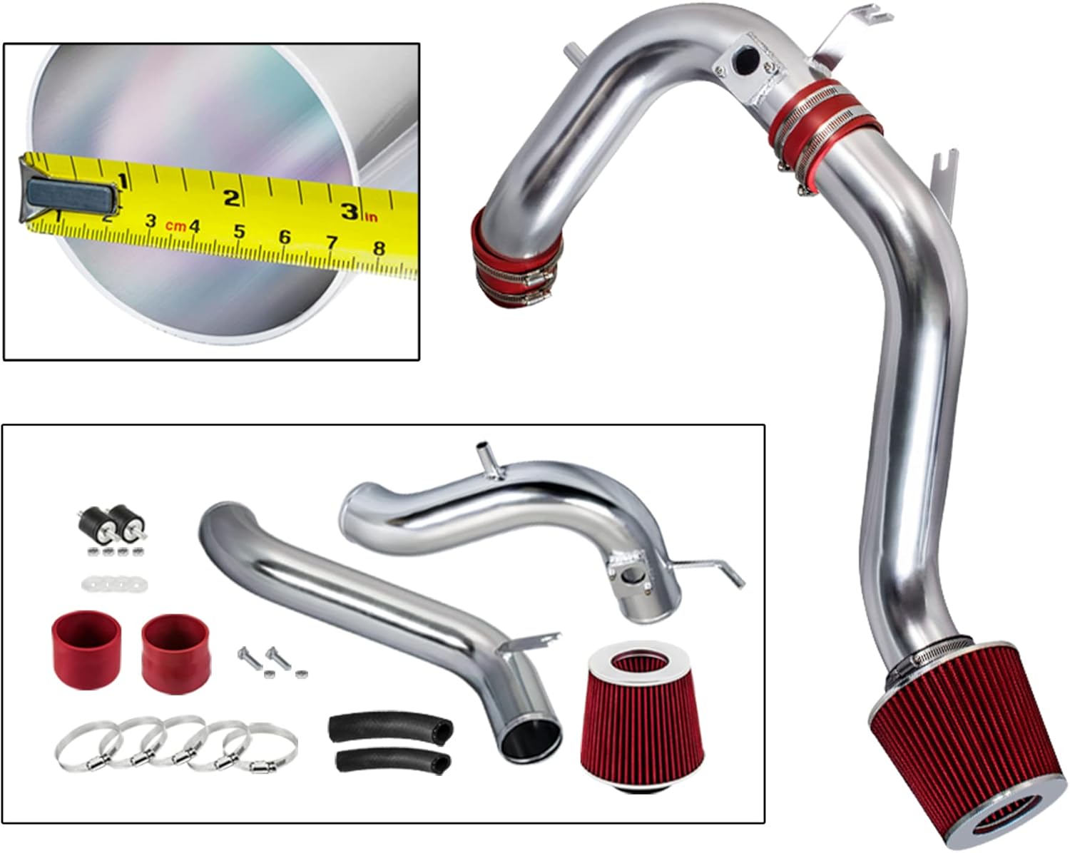Rtunes Racing Cold Air Intake Kit + Filter Combo RED Compatible For 08-12 Honda Accord 2.4L I4