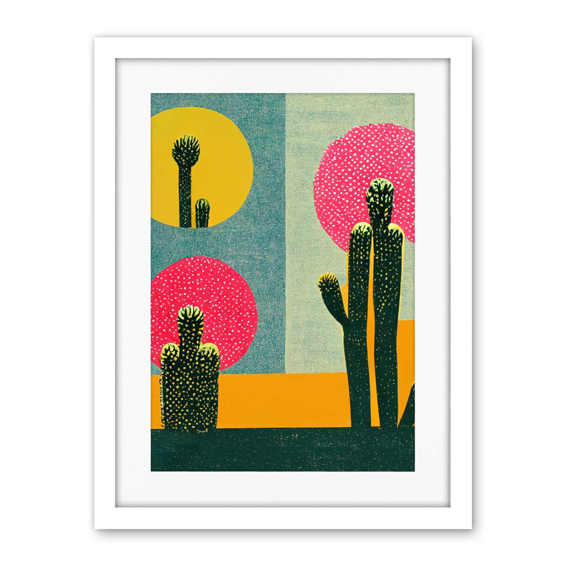 Wee Blue Coo Surreal Pop Art Cholla Desert Cactus Artwork Framed Wall Art Print 18X24 Inch