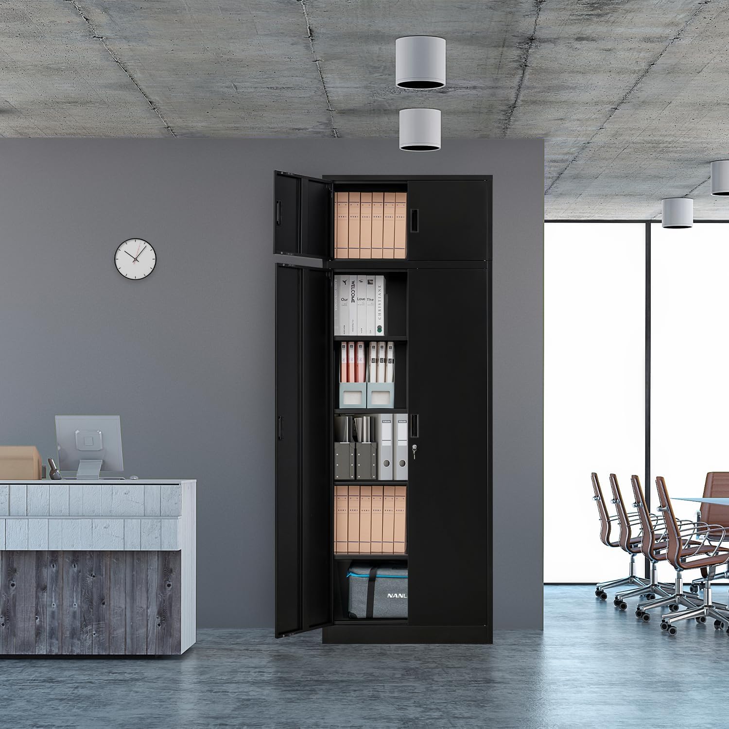 Metal Storage Cabinet, 87 Inch Tall Metal Storage Cabinet with Doors and Shelves, Pantry Cabinets for Kitchen Storage, Garage Cabinet for Living, Dining Room, Assemble Required.