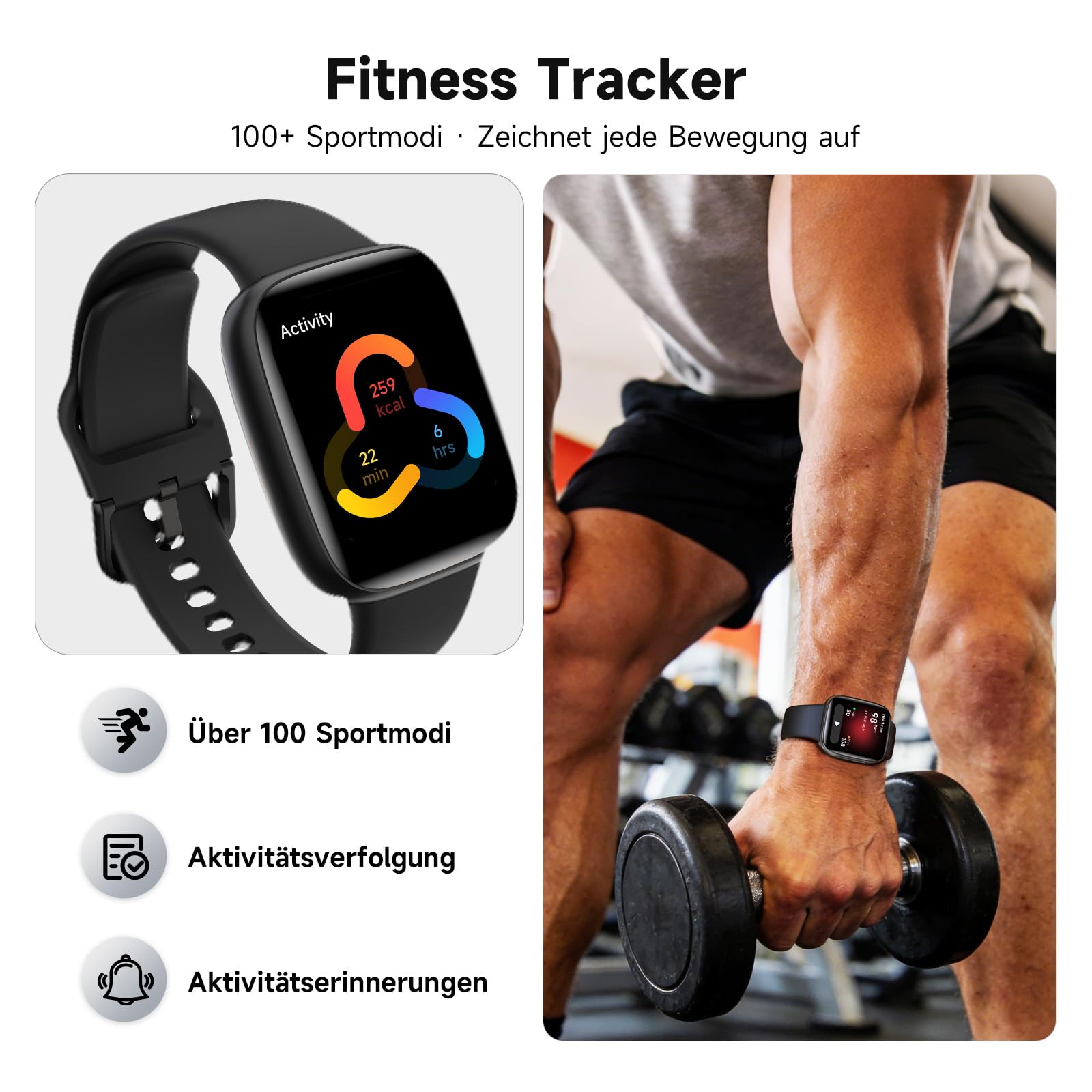 Smartwatch Damen, AMOLED 1,85" Smart Watch für iPhone/Samsung/Android(Telefonfunktion), Fitness Tracker mit integriertem Alexa, 110 Sportmodi, IP68 Wasserdicht, Pulsmesser Schlafmonitor, Schrittzähler