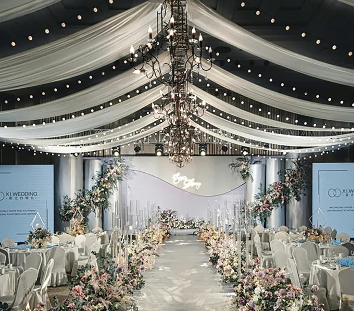 Hochzeit Dekoration Stretch-Stoffe Weiß Hochzeitssaal Querbehang Vorhänge Dekostoff Banner Raumdekoration Freihanddeko Hochzeit Querbehänge Fensterdeko Hochzeitsbogen Gardinen 80cmx15Meter