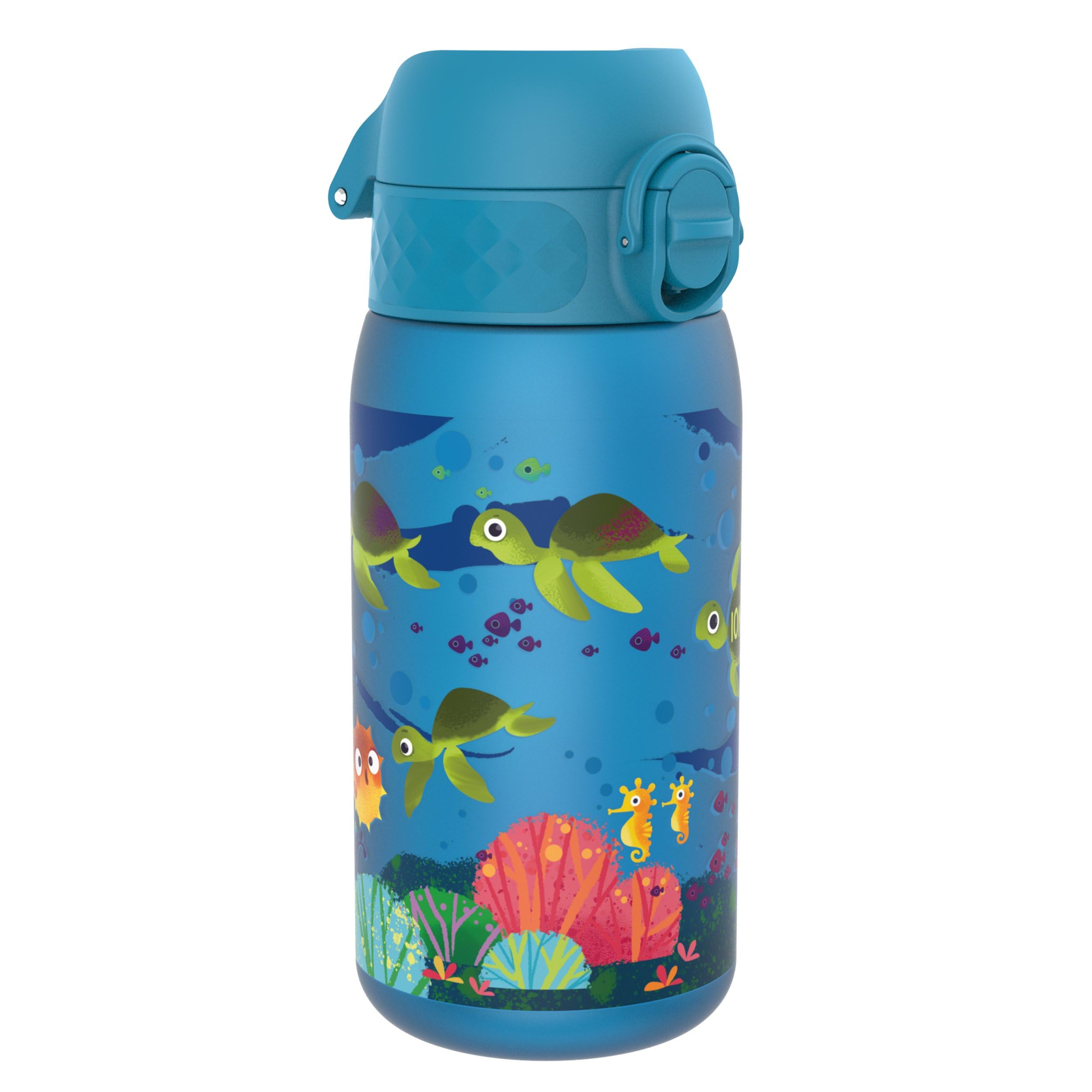 Ion8 Kids Water Bottles, 350ml/12oz, BPA Free, Leakproof, Dishwasher Safe, Easy Open, Secure Lock, Small Boys & Girls Water Bottle,Kids Drinks Bottle for Spill-free Drinking, Blue, Sea Turtle
