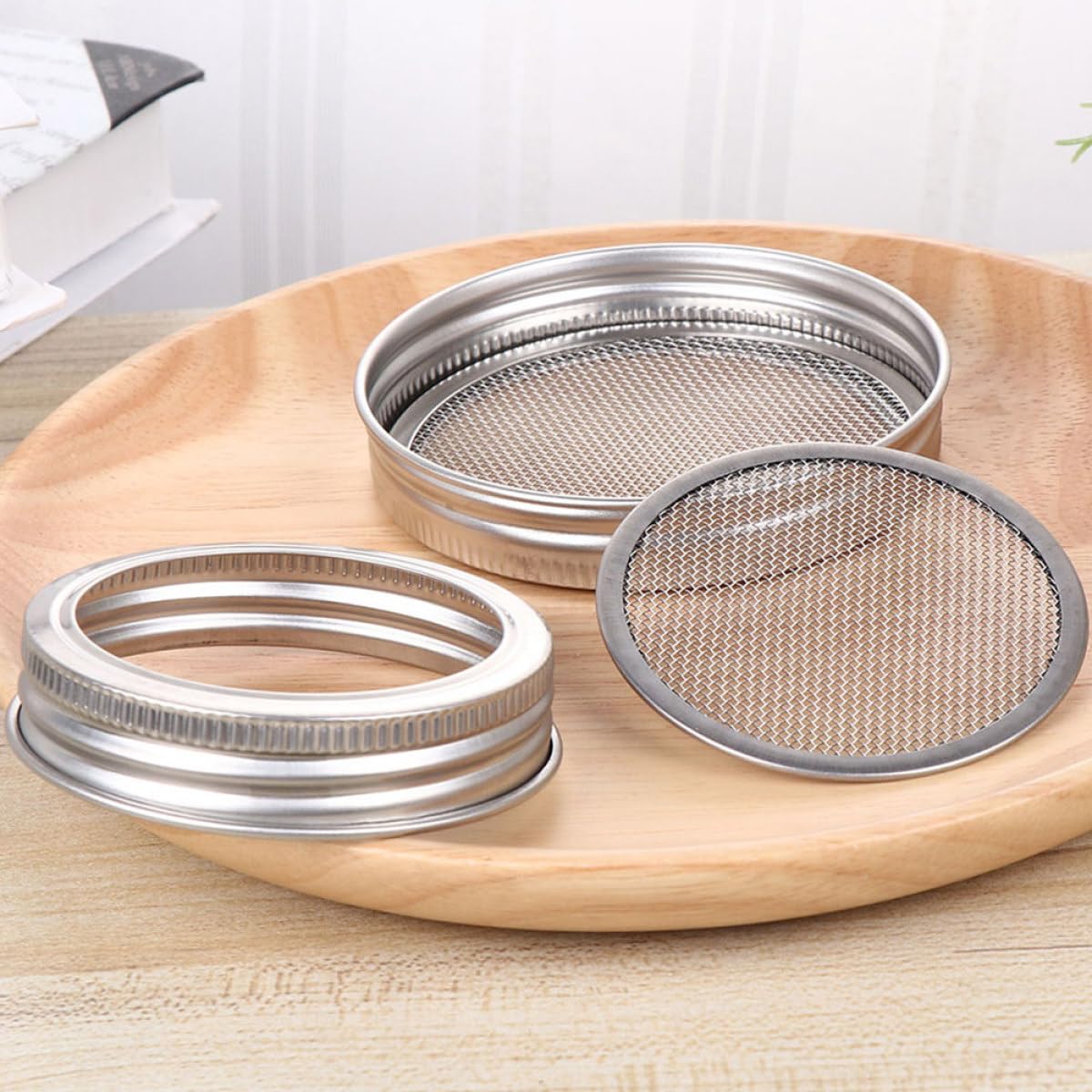 Tapas de Malla para Frascos de Germinación 6 Piezas, Acero Inoxidable 304, Filtro Colador para Brotes, Compatible Frascos de Boca Ancha, Tapa Duradera para Cocina y Hogar