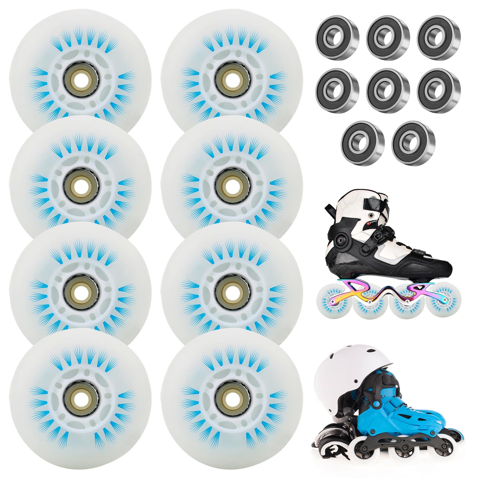 PORFOYO Ruote per Pattini in Linea, 80mm Ruote Luminose per Pattini 8 Pezzi, Parti per Pattini in Linea con Cuscinetti, Ruote PU Universali per Tutti i Tipi di Pattini (80MM)
