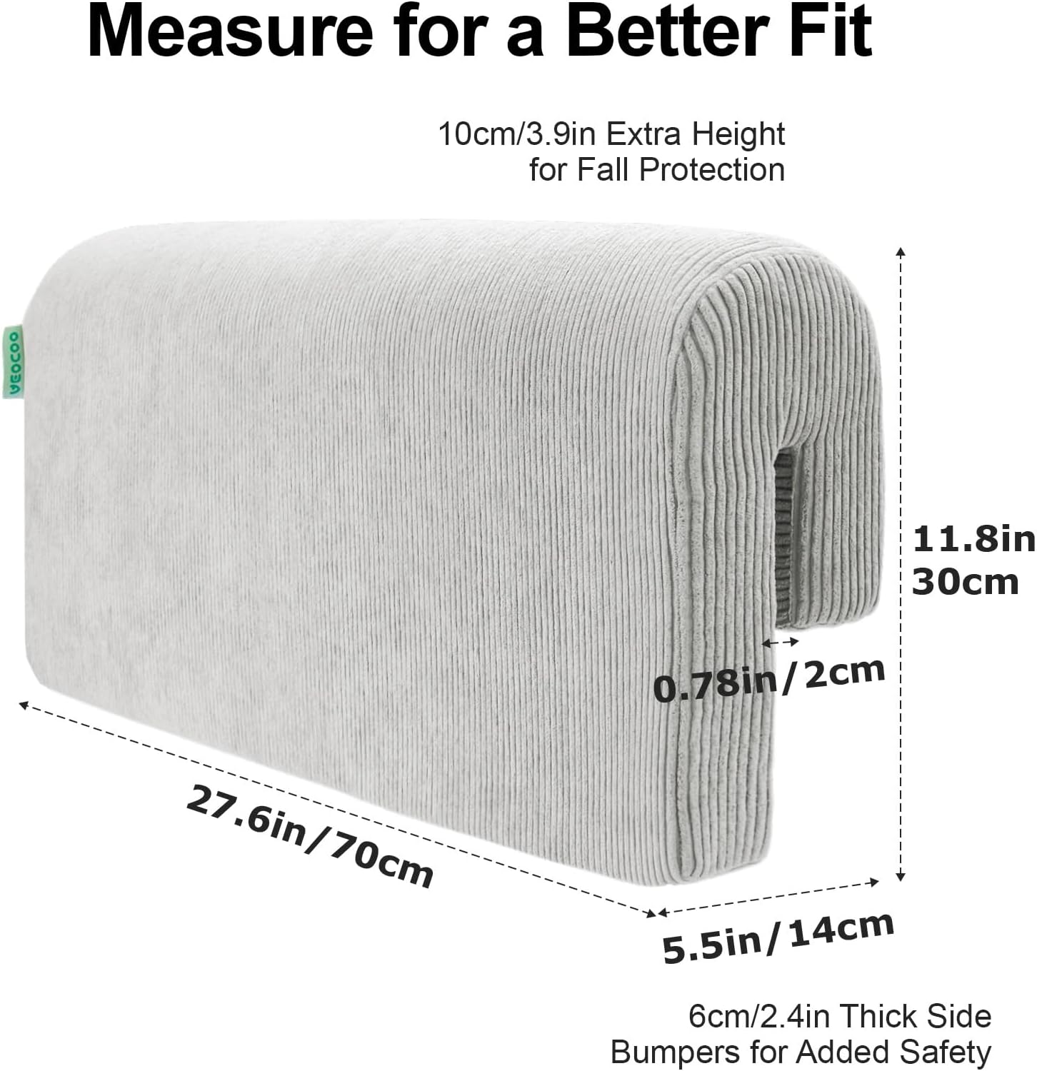 Bed Bumpers for Toddlers, 2.3 Ft Toddler Bed Rail Bumper Protector for Loft Beds & Bunk Beds, Premium Soft Memory Foam Bed Guardrail, Anti-Bump | Fall Prevention, Size 27.6 Inches, Gray