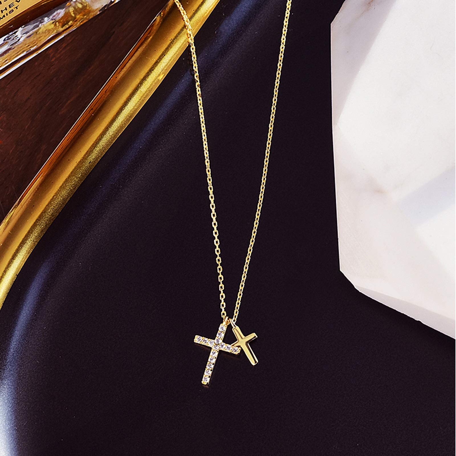 S925 Collana a Croce in Argento da Donna Coreana Piccola Catena a