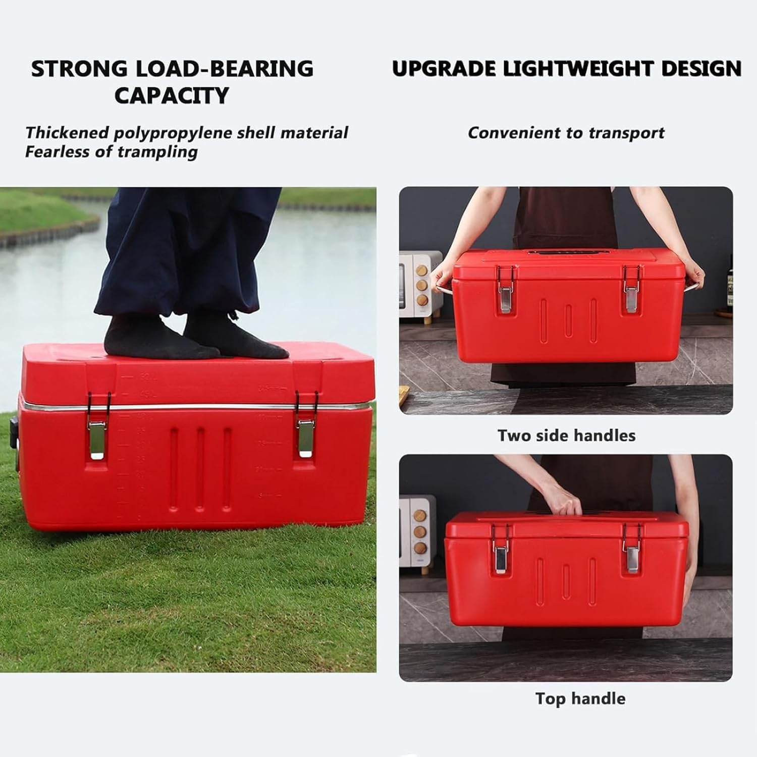 Caja de transporte de alimentos aislada, contenedor de almacenamiento de acero inoxidable con 4 hebillas y 2 asas para alimentos fríos y calientes, perfecto para catering y restaurantes