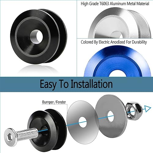 Miniatura 3 de ByooLihng Kit de pernos universales de acero inoxidable para parachoques delantero y trasero, 12 piezas (cromo neo), 12 juntas tóricas (negro)