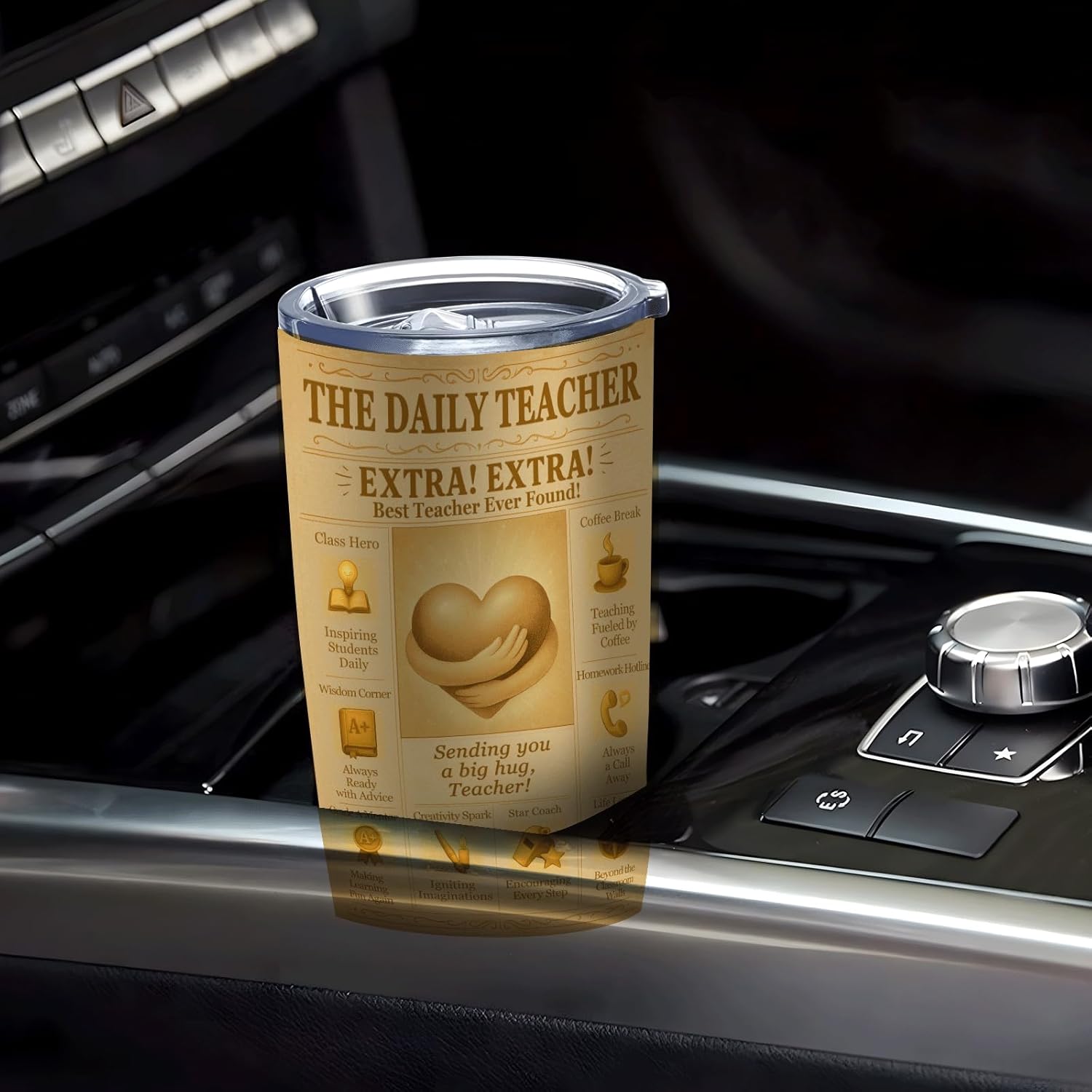 Teacher Appreciation Gifts 20oz Tumbler - Vintage Newspaper Insulated Stainless-Steel Travel Coffee Mug with Lid, Best Teacher Ever, Back to School Thank-You Gift for Women or Men - Image 7