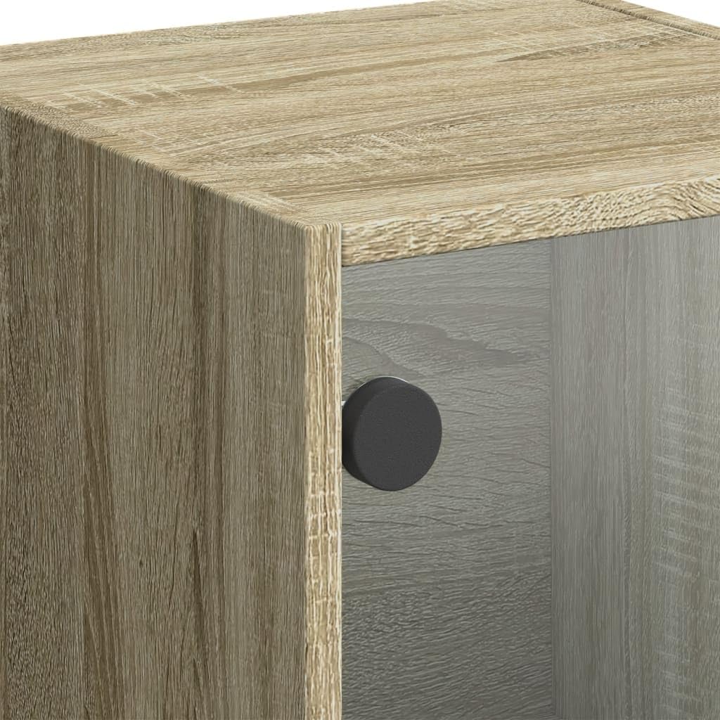 vidaXL Highboard, Beistellschrank mit Glastüren, Sideboard mit viel Stauraum, Schrank Kommode Hochschrank Wohnzimmer Schlafzimmer, Sonoma-Eiche