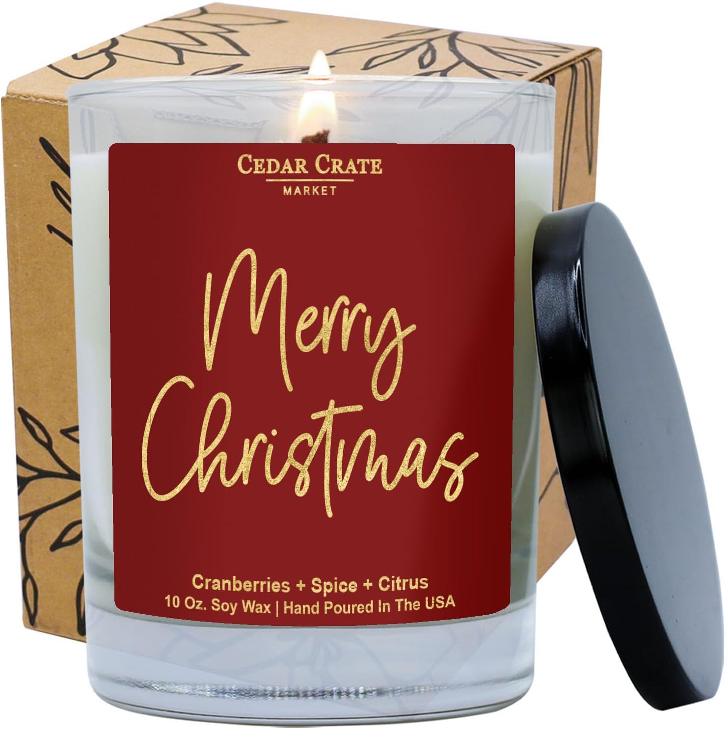 Christmas Candles | Winter Candle | Merry Christmas Candle | Cranberries + Cinnamon + Citrus Fragrance I Cute Christmas Scented Holiday 100% Soy Candles Decor | Merry Christmas Gift | Made in USA