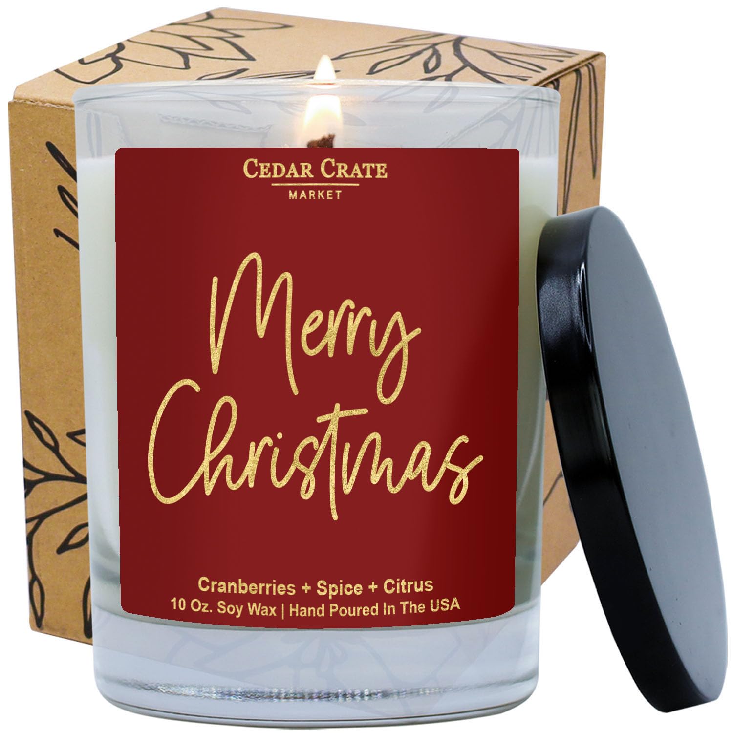 Christmas Candles | Winter Candle | Merry Christmas Candle | Cranberries + Cinnamon + Citrus Fragrance I Cute Christmas Scented Holiday 100% Soy Candles Decor | Merry Christmas Gift | Made in USA