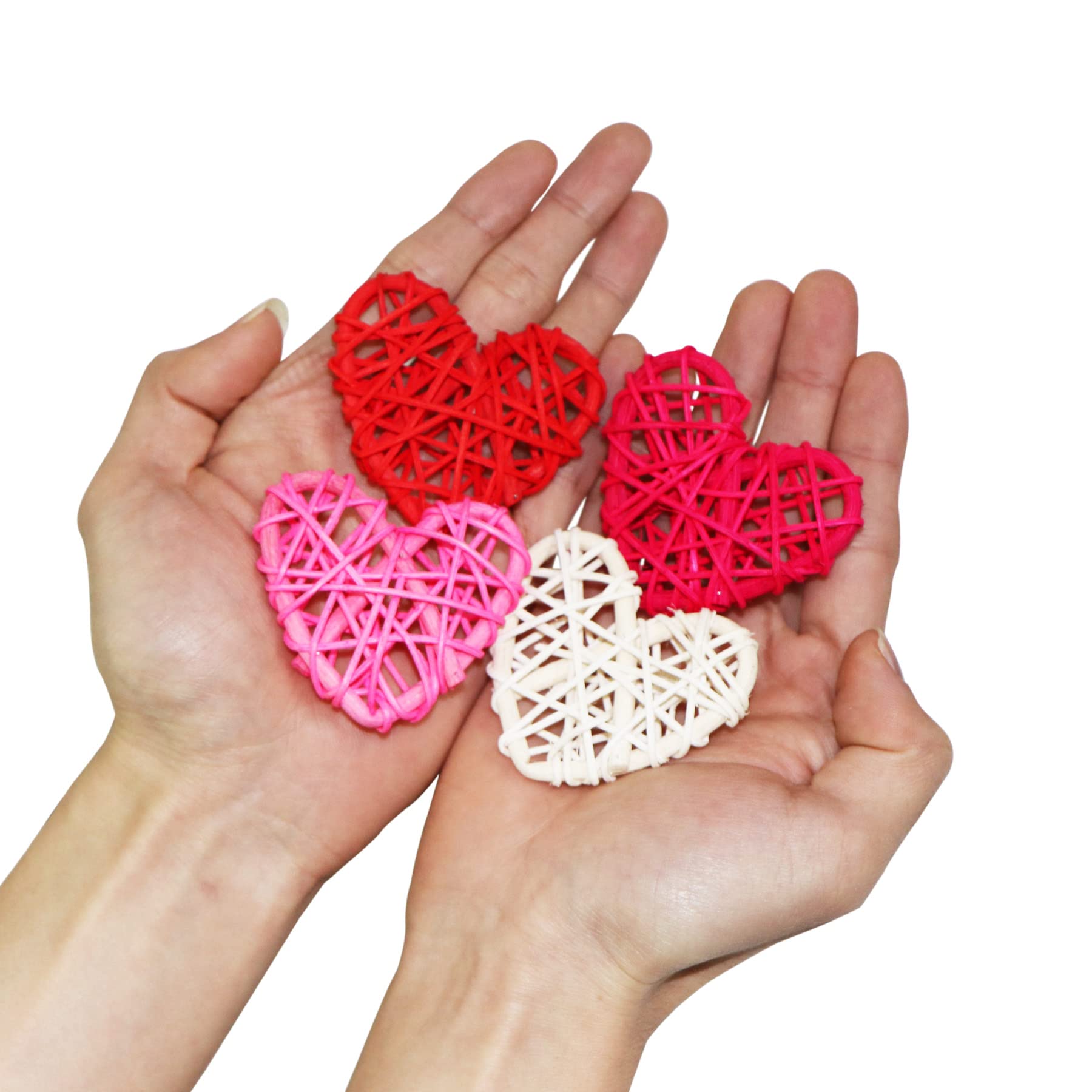 32 Pezzi Palline in Rattan San Valentino a Forma di Cuore e Rotonde