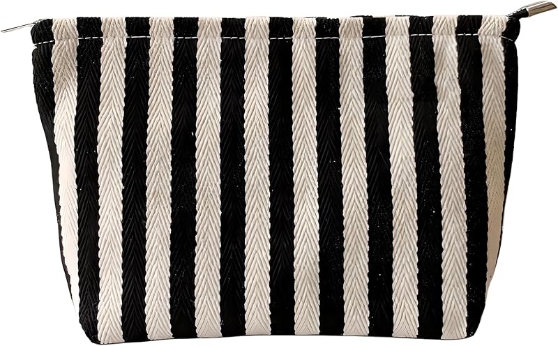 itgowisa Necessaire de Maquiagem Listrada em Algodão com Zíper, 26,92 x 7,11 x 18,03 cm, 1 unidade