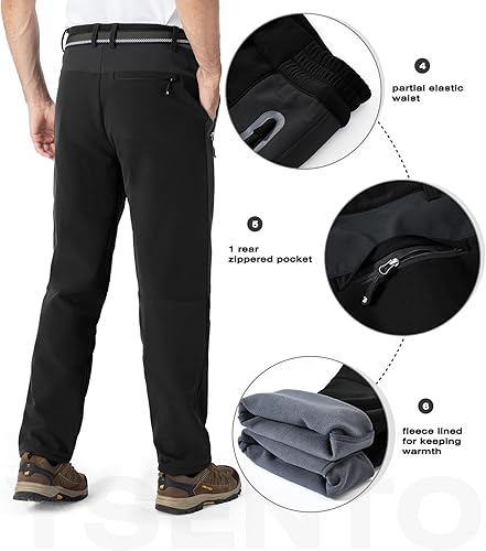 Miniatura 5 de YSENTO Pantalones de esquí con forro polar para hombre, impermeables, con aislamiento softshell, pantalones cargo para senderismo