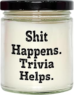 Trivia Night Gifts for Men, Women, and Friends - Shit Happens. Trivia Helps. Soy Candle 9oz Vanilla Scented, Birthday Unique Gifts from Men to Family