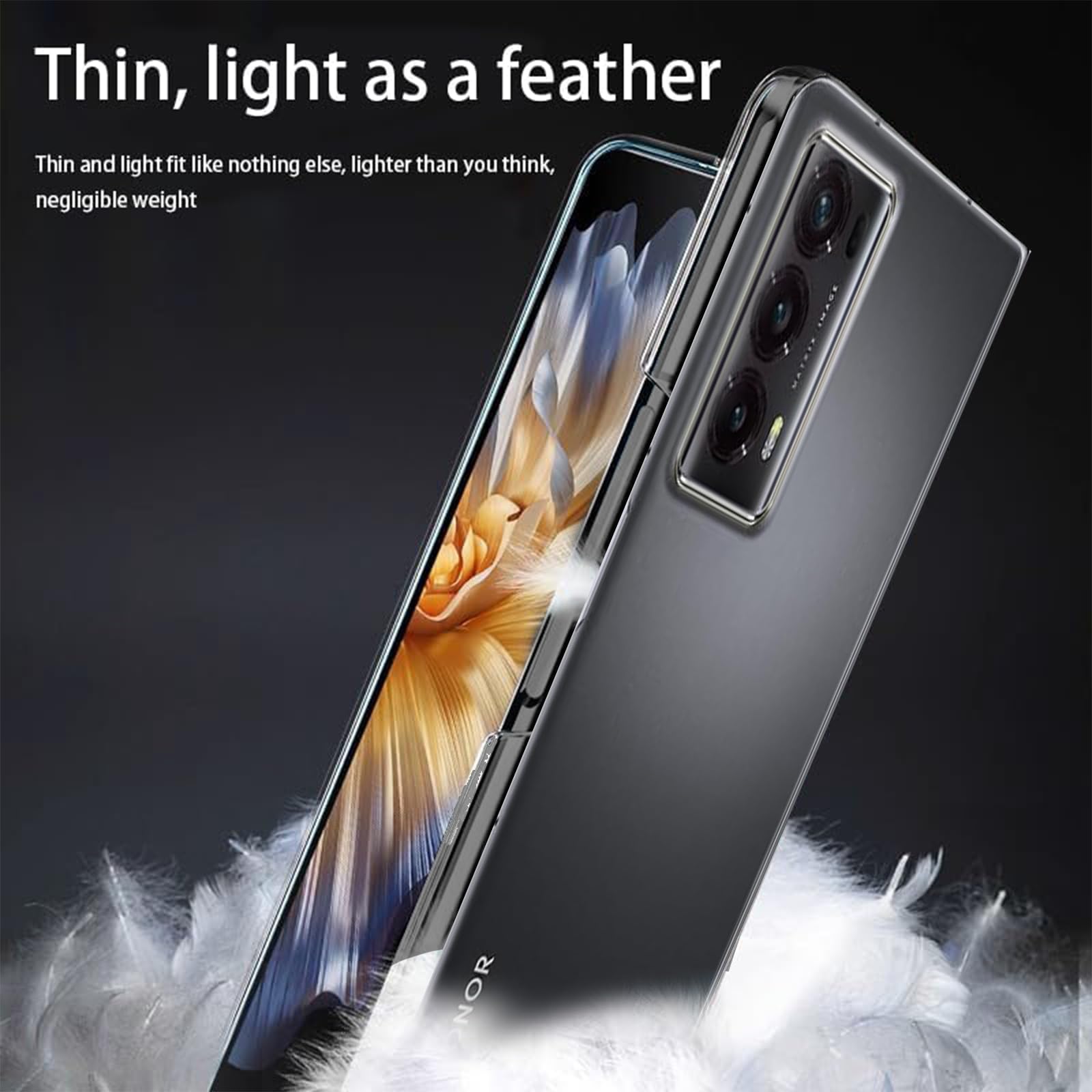KUSINHOKA Case for Honor Magic V2 5G,Anti Fall Shock Absorbing Anti Scratch Slim Hard PC Protective Cover For Honor Magic V2 5G,Transparent - Image 4