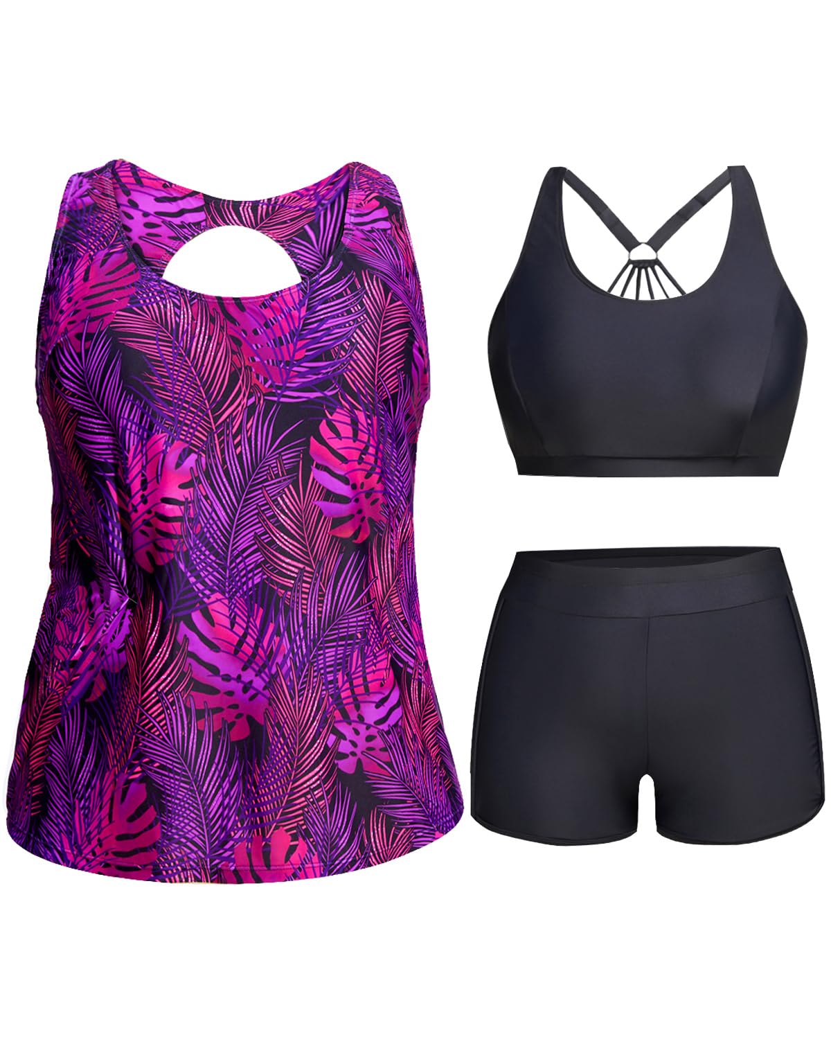 Holipick Women Plus Size Swimsuits - Athletic 3 Piece Tankini with Shorts