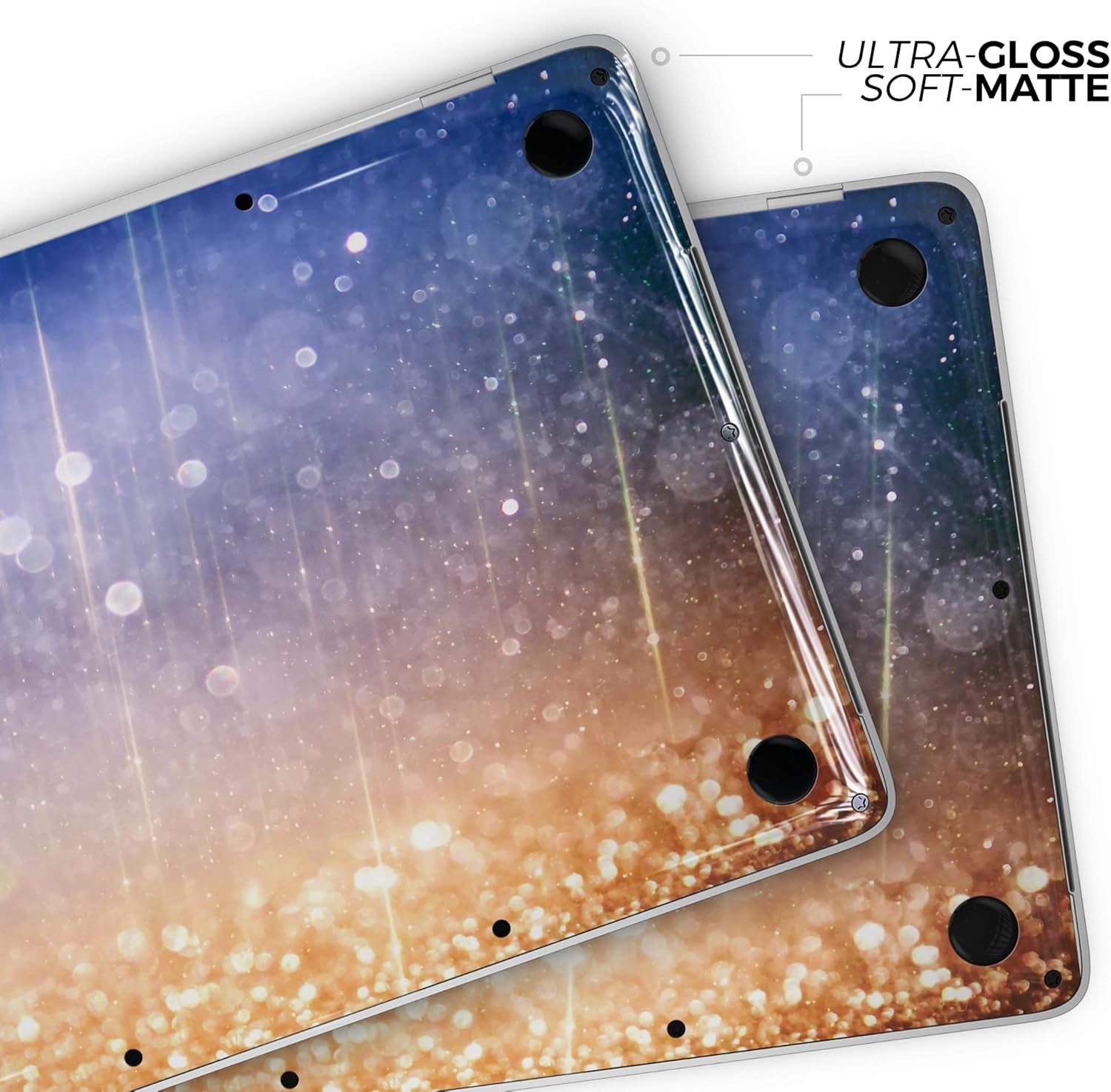 DesignSkinz - Blue and Orange Scratched Surface with Glowing Gold - Full-Body Wrap Protective Decal Skin Kit Compatible with MacBook 16" Pro M1 (A2485)