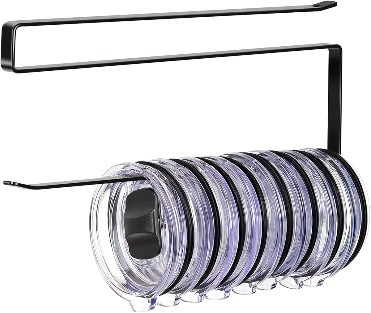 Amazon.com - Tumbler Lid Organizer, Horizontal Tumbler Lid Storage Hook Up to 10 Lids, Space Saving Cup Lid Holders Under Cabinet Tumbler Lid Hook for Kitchen Organizer and Storage,Hanging Paper Towel Rack Hanger