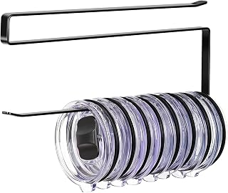 JOLENSOY Tumbler Lid Organizer Hook - Holds 10 Lids Under Cabinet, Space-Saving Horizontal Storage for Kitchen Cups, Paper Towels