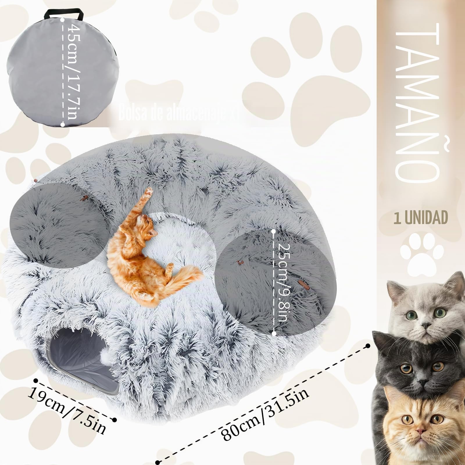 Dellyy Cama Túnel Redondo de Peluche para Gatos