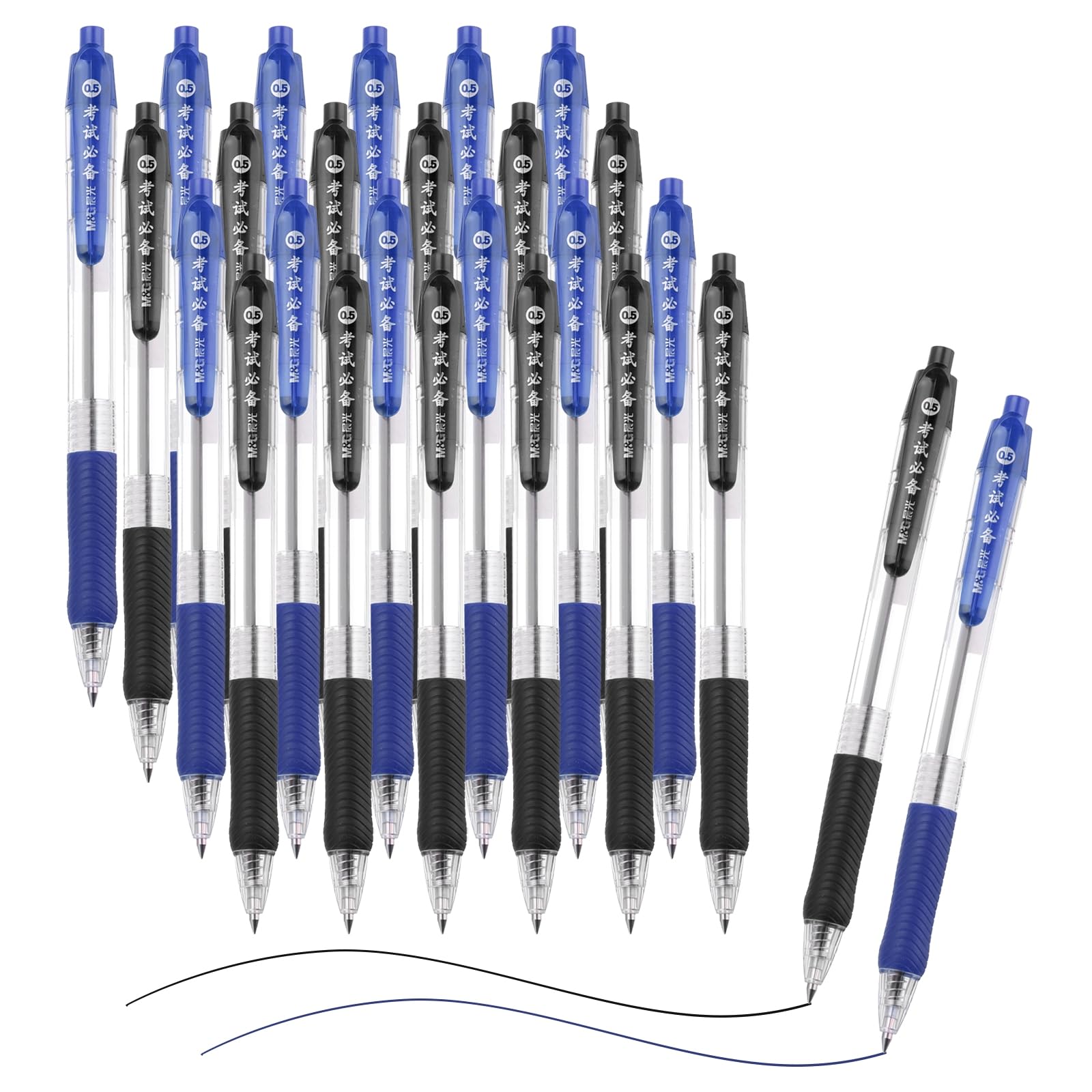 PATIKIL Ballpoint Pen, 24Pcs 0.5mm Black/Blue Ink Retractable Medium Point Click Ball Point Pen Writing Supplies for Journal Home Office, Transparent