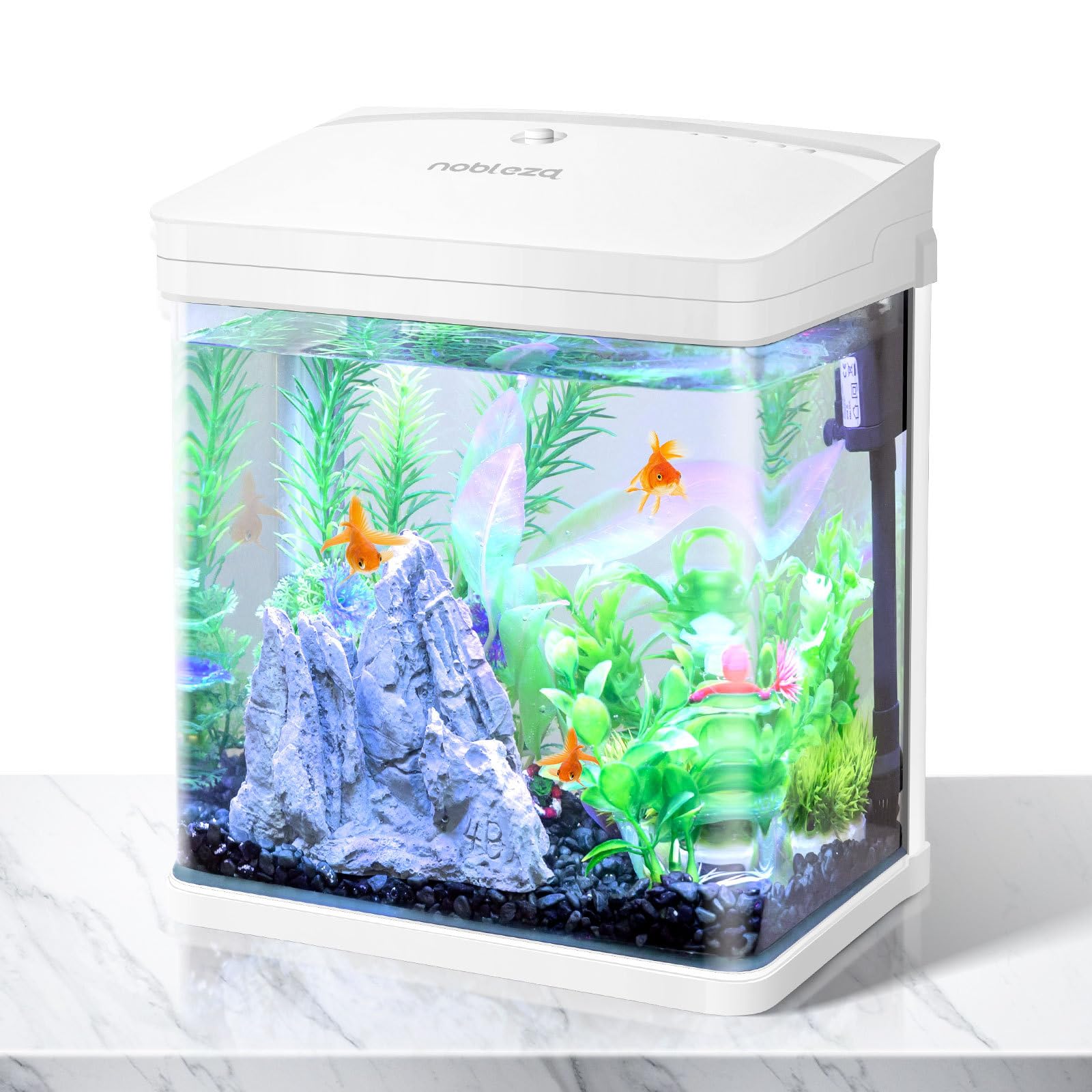 Nobleza - Nano Acquario in Vetro e Plastica per Pesci Acqua Tropicali con Illuminazione a LED e Filtro Inclusa. 7 Litri, Colore Bianco.