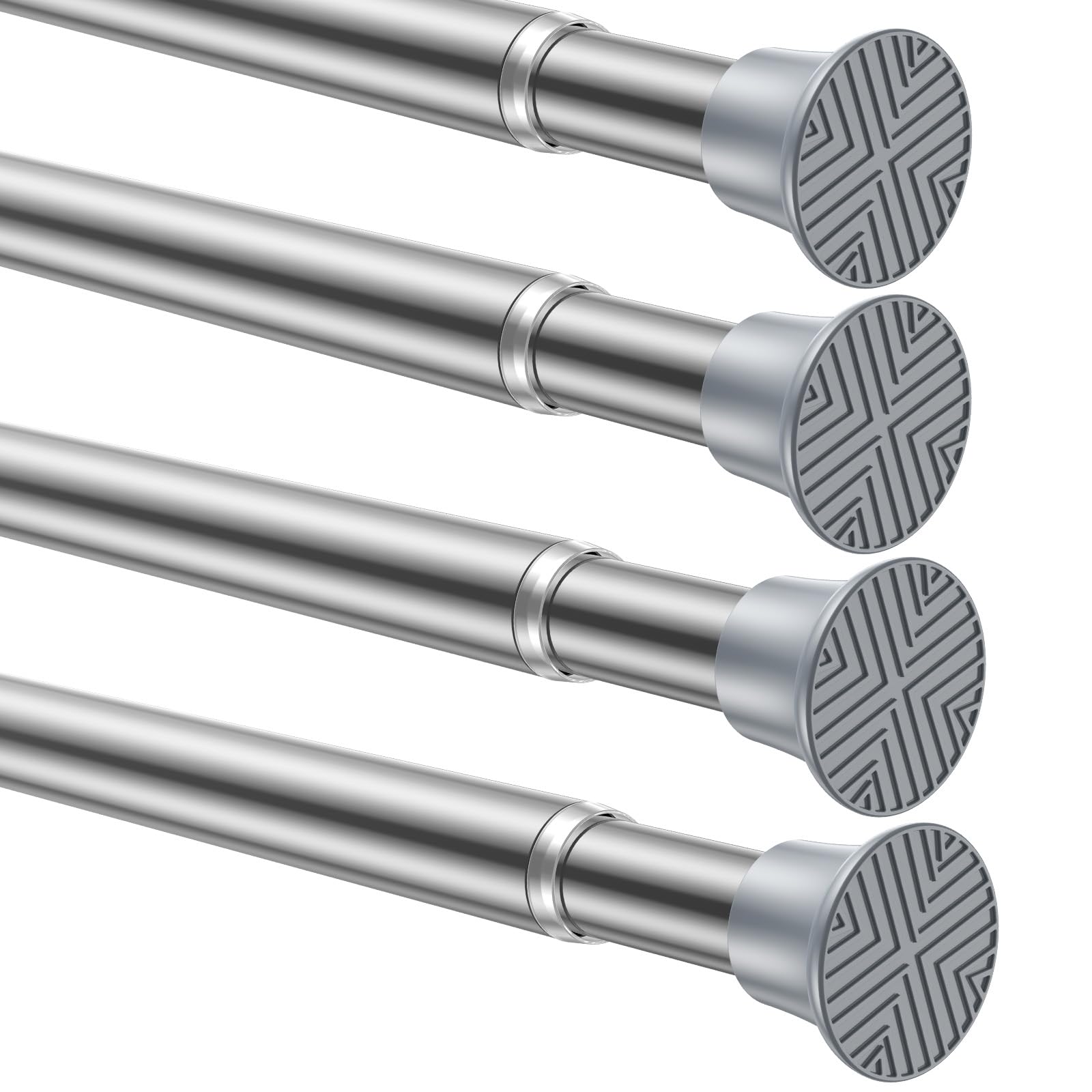 4 Pack Spring Tension Curtain Rod 32-76 inch, Adjustable Expandable Tension Curtain Rod No Drilling, Tension rods for Window Doorway Kitchen Curtain, Silver
