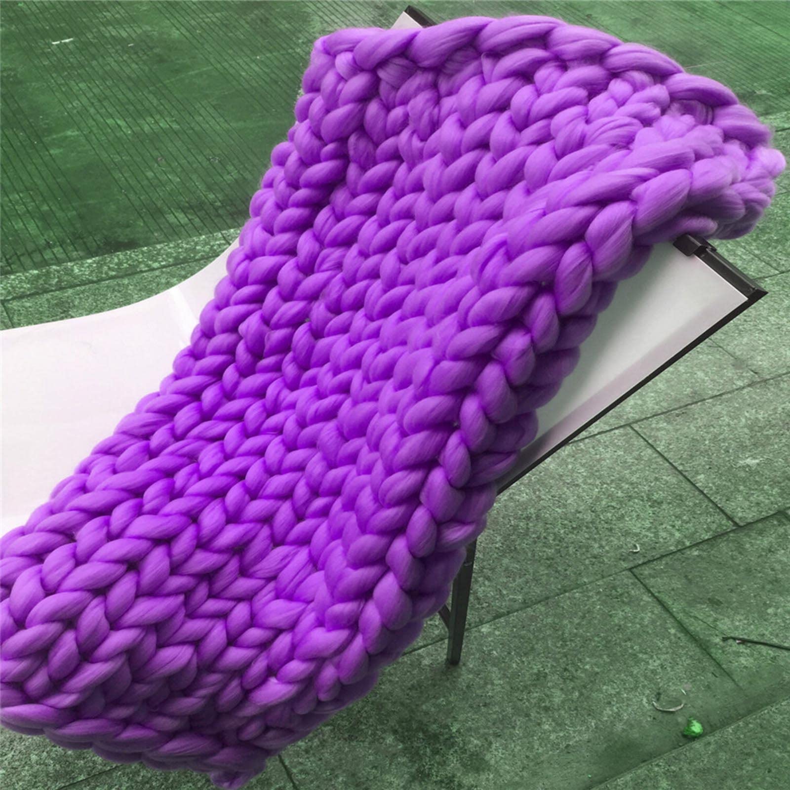 Tiro de Cama Manta de Punto Grueso Decoración del Hogar Manta Tejida en Lana Súper Grande Hecho A Mano Alfombra de La Estera de La Yoga del Sofá de La Cama,Púrpura,130x170cm/51.1x66.9in