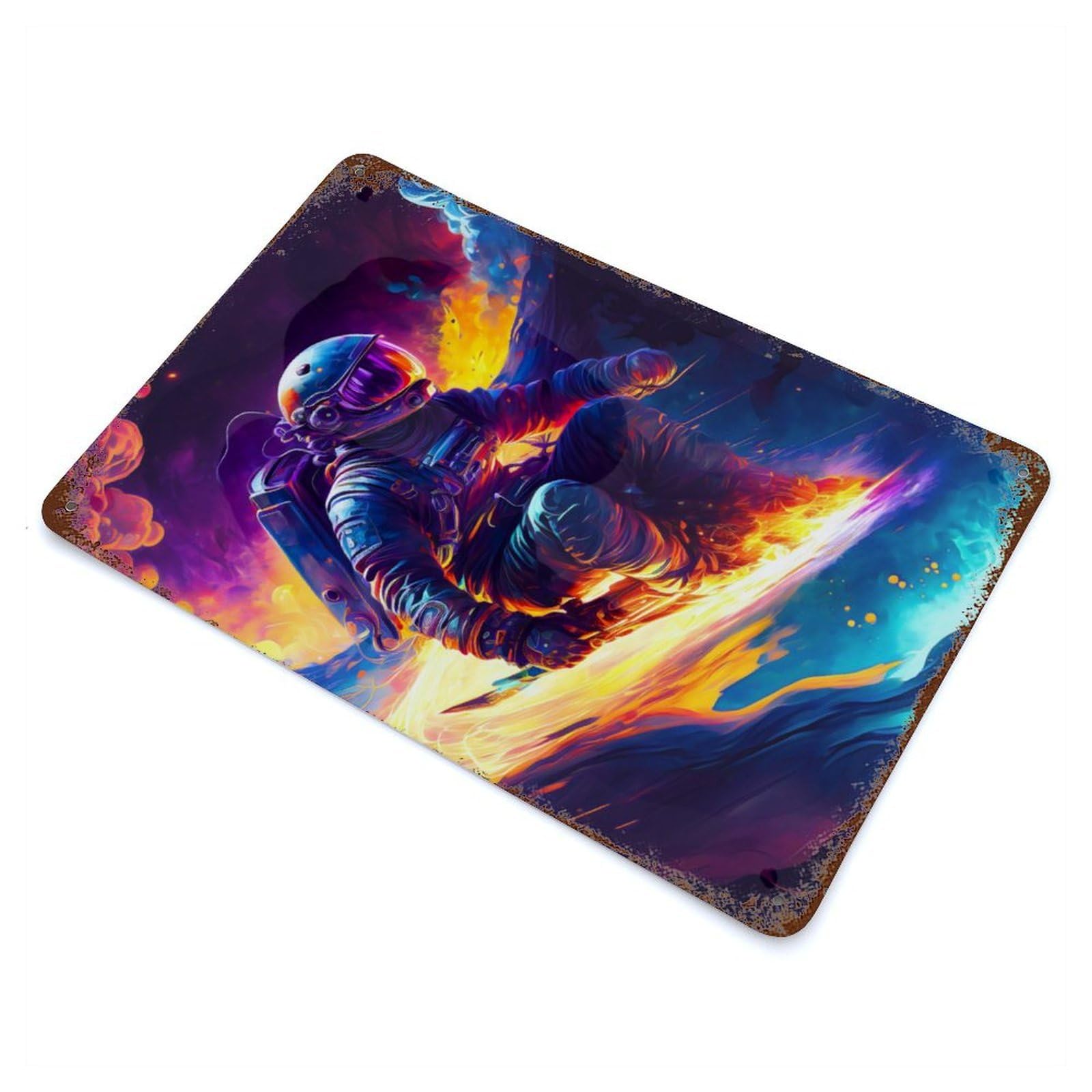 ASTRO Skater Rustic Tin Plaque 11.8"x7.9", for Living Room, Hallway And Home Decor, Decorative Metal Wall Art