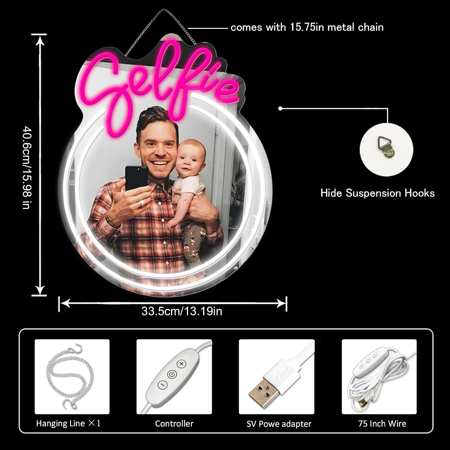 Selfie Home Aesthetics Decorative Mirror LED Neon Light Energy Saving Easy to Use Safety Light Travel Use USB Plug in Use for Multiple Occasions Wedding Birthday Gifts