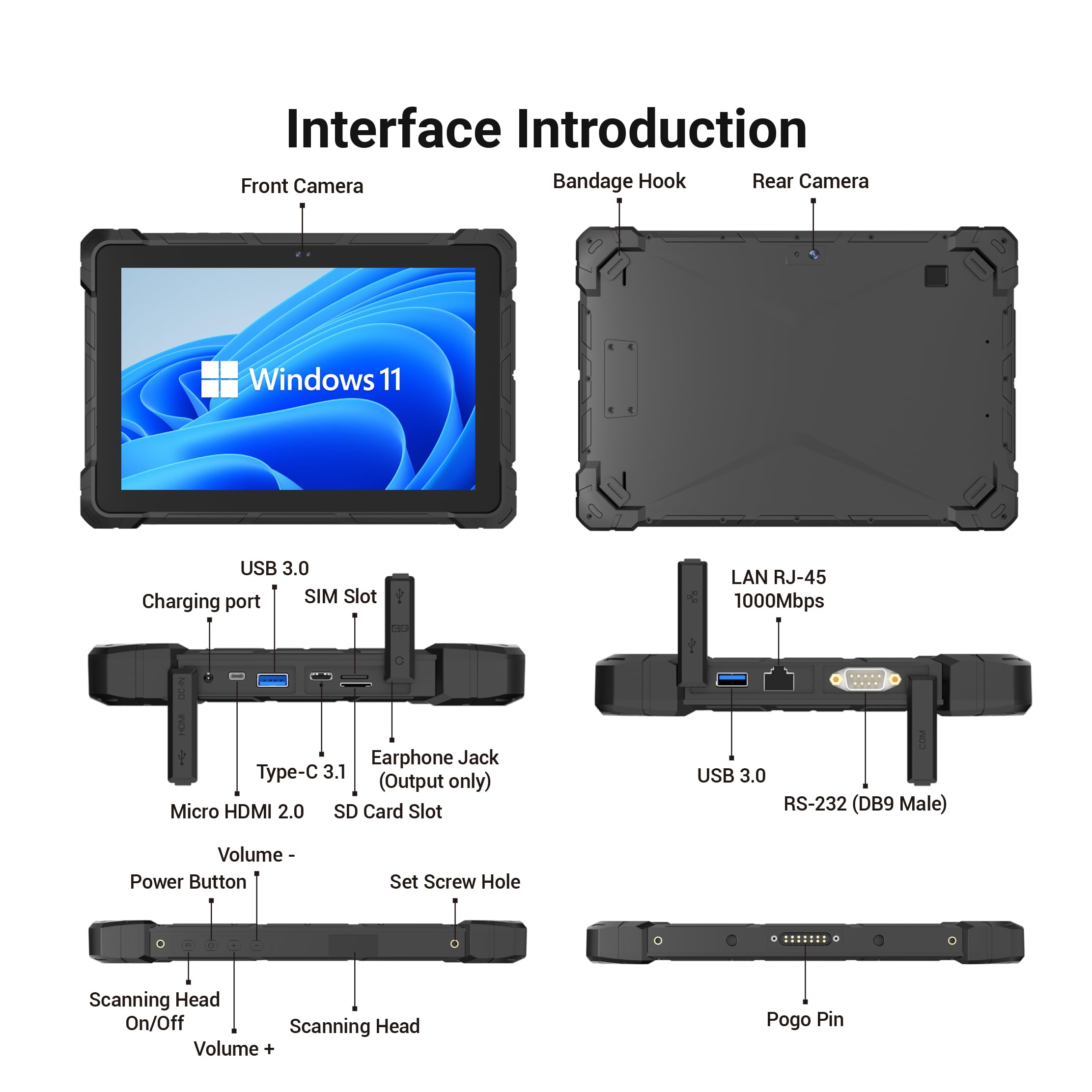 Robustes Tablet PC-HEIGAOLAPC Outdoor Industrielles Tablet 10,1” Wasserdicht IP67 Win 11 Pro, N4105, 8GB Ram, 128GB Rom, Sonnenlichtlesbares 1920x1200 IPS Display, 4G LTE, 8000mAh, HDMI, Type-C, RS232