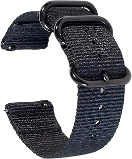 Mobilic Quick Release Watch Band 22mm Extra Large Black Nylon NATO Straps Compatible Gear Galaxy S3 Classic Moto Pebble Fossil Smartwatch Traditional 22 mm L/XL Black