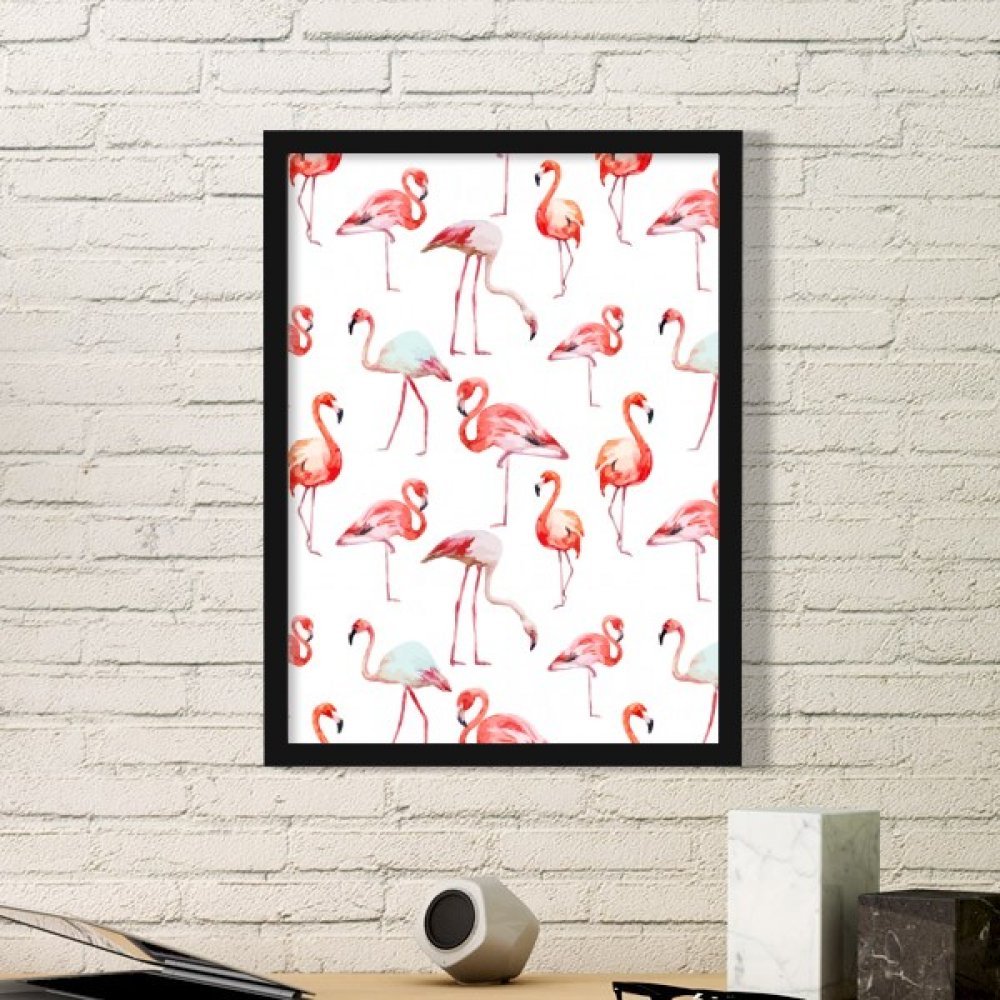 Cadre photo rectangle bois noir petit format avec motif flamant rose