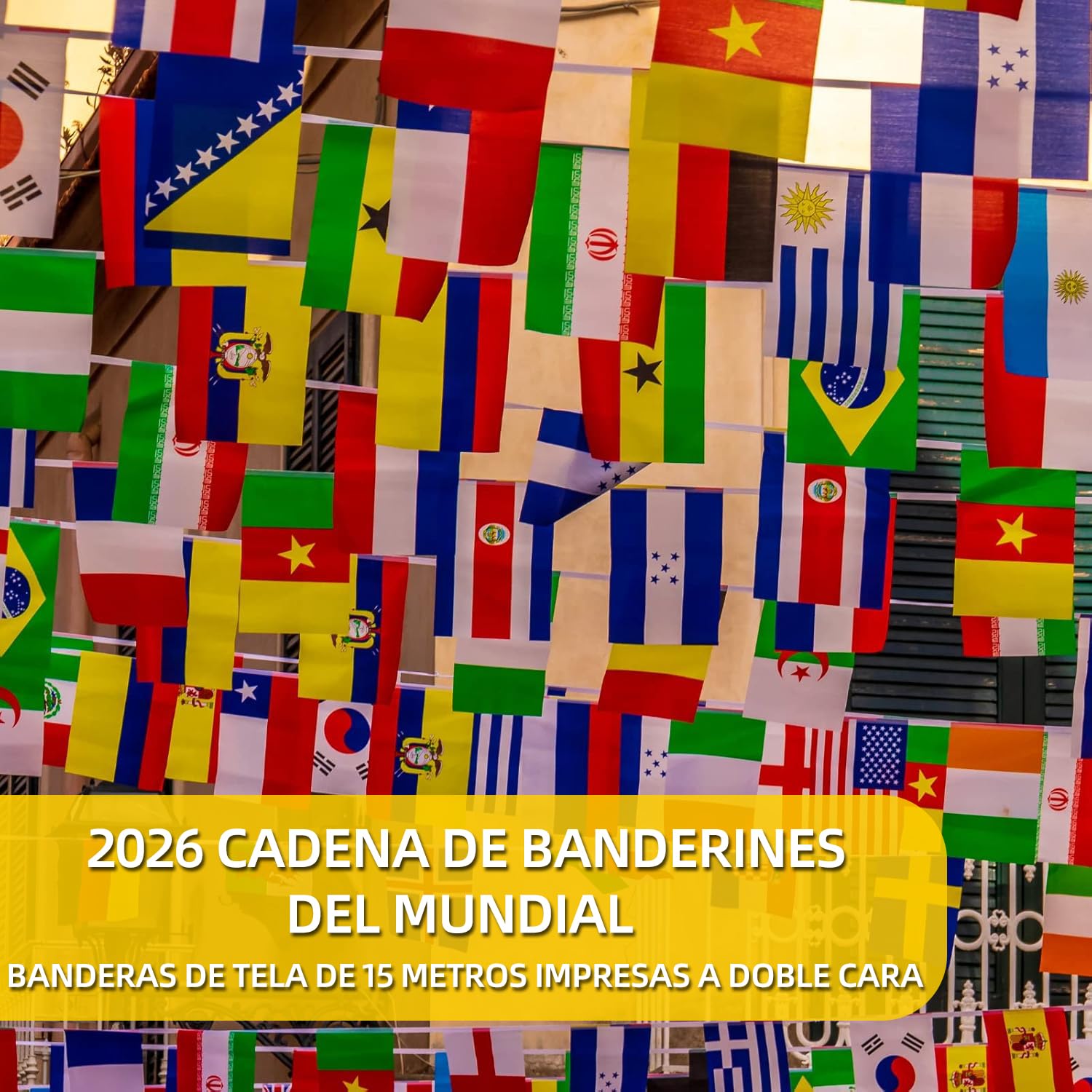 Banderines de Fútbol para Decoración de Fiestas Copa del Mundial 2026, Set de Banderas 48 Países del Mundo, Guirnalda de Banderas para Decoración de Fiestas de Jardín (15m) - 5