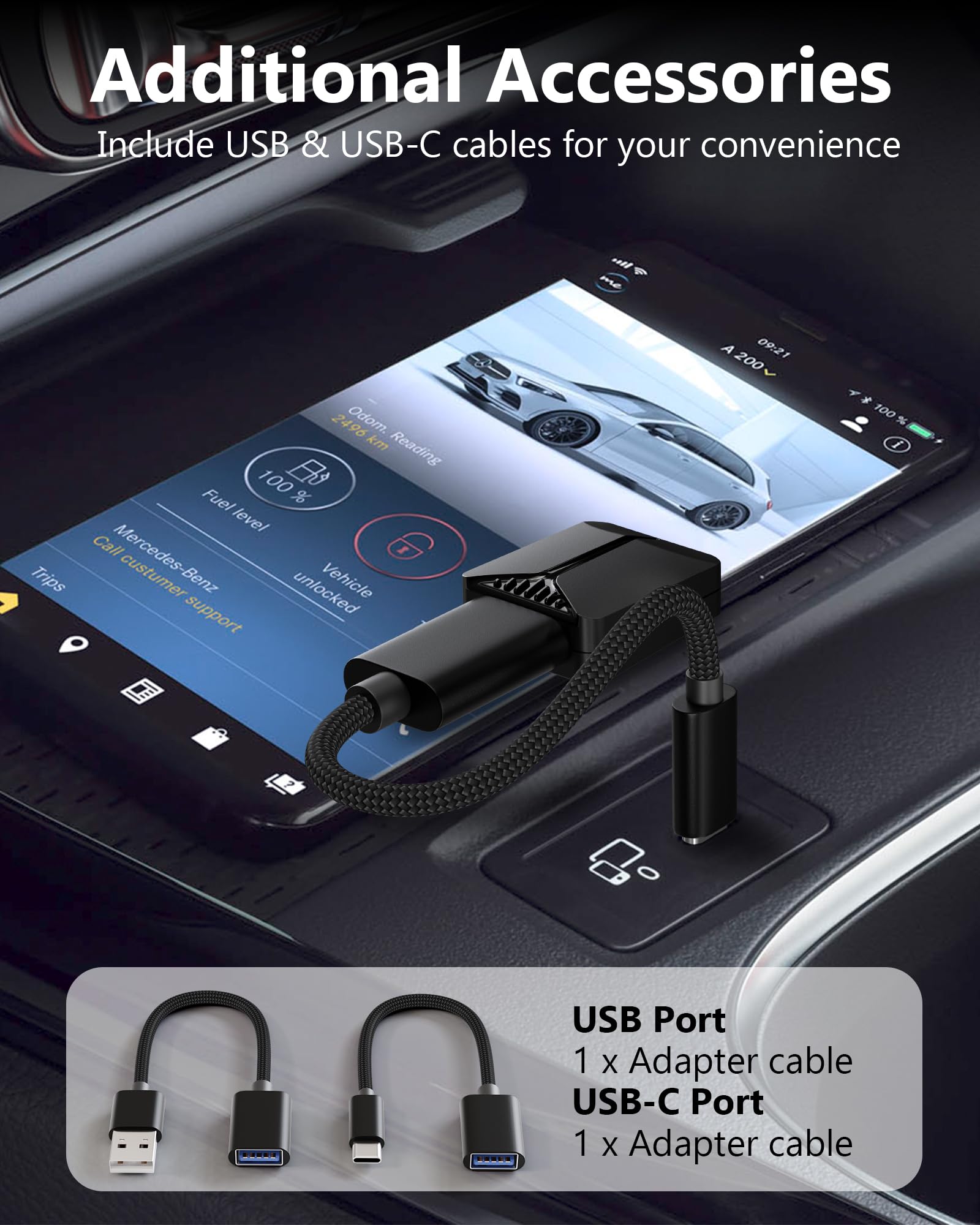 Bezprzewodowy adapter CarPlay – adapter samochodowy z systemem Android 2 w 1, bezprzewodowy 5,4 i Wi-Fi 6 GHz Plug & Play, mini rozmiar z przedłużaczem USB i USB C/typ C, stabilne połączenie