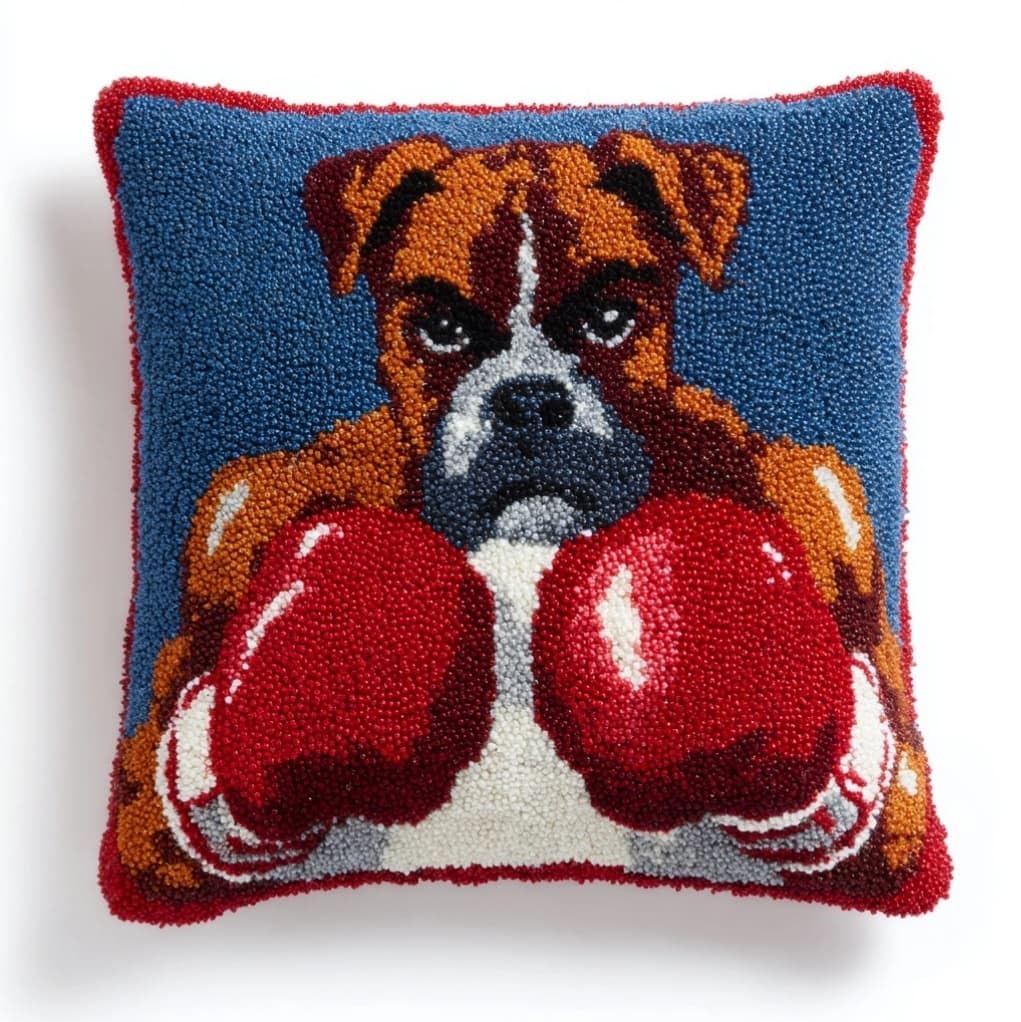Henypt Easy Beginner Latch Hook Pillow Kit 43x43cm,Animal Dog Boxing Dog