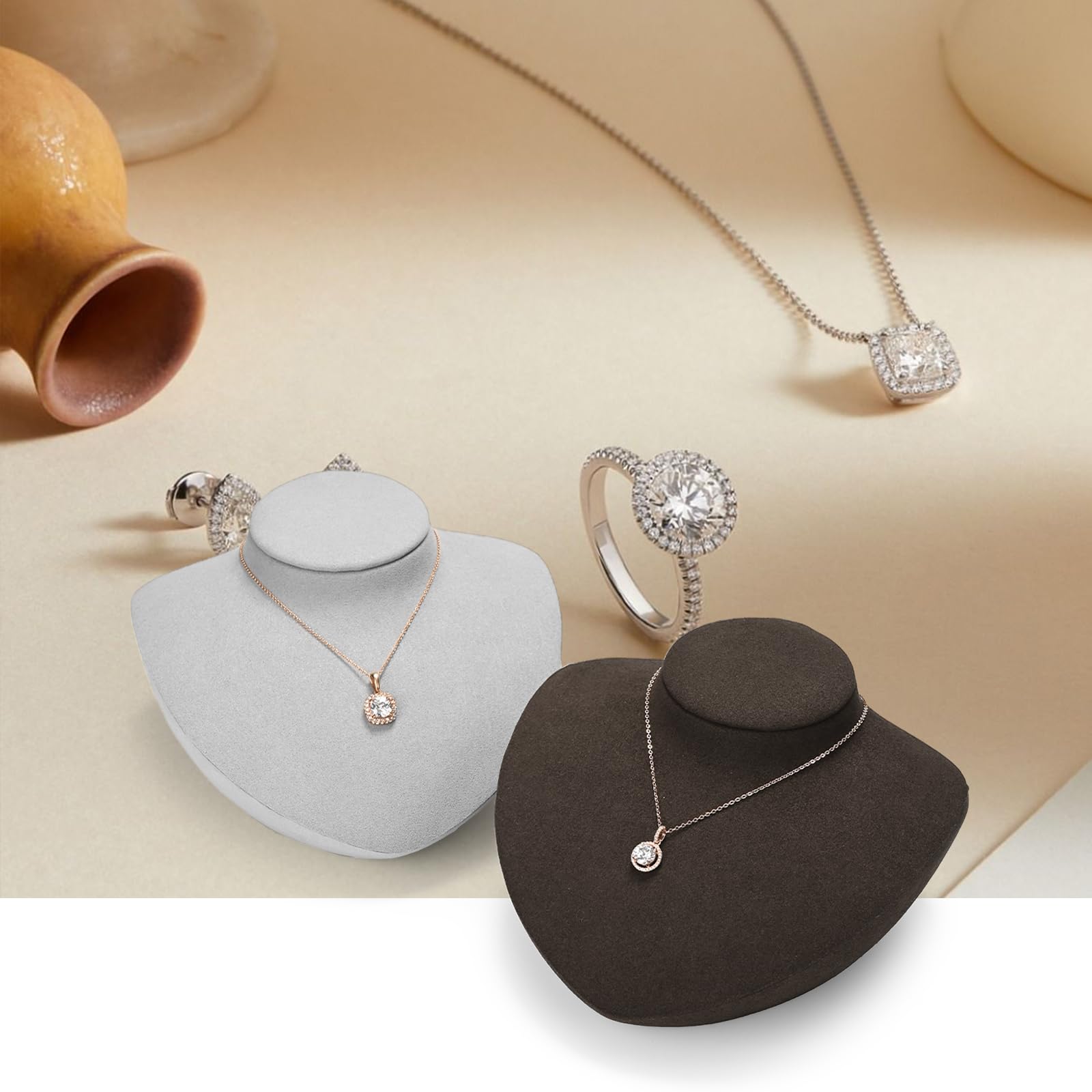 Oirlv Luxury Microfiber Necklace Bust Jewelry Bust for Necklace Showcase Jewelry Display Stand(Coffee)