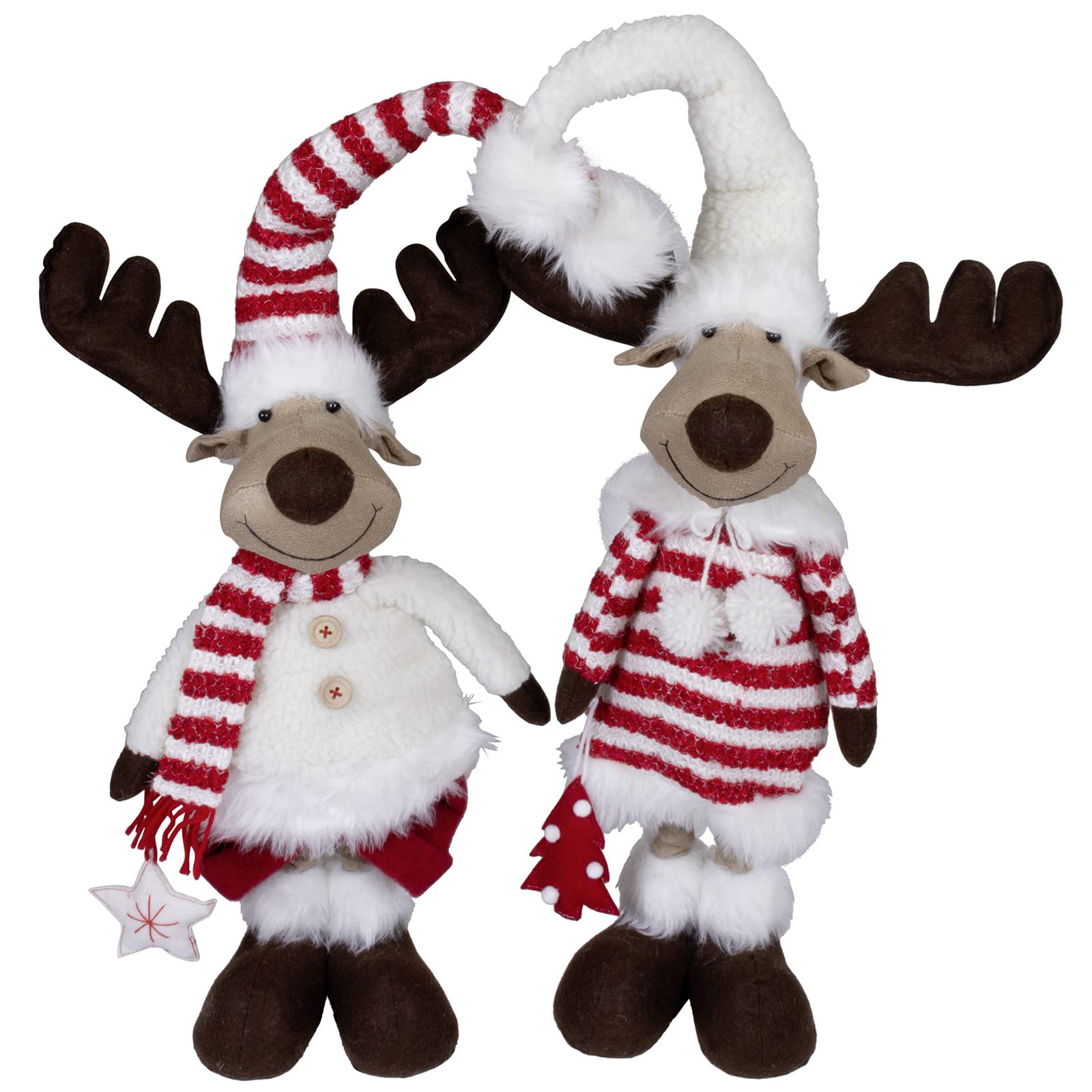 XL Weihnachts-Elch 60cm ausziehbar (80cm) im 2er Set Teleskopbeine Rentier rot-weiß
