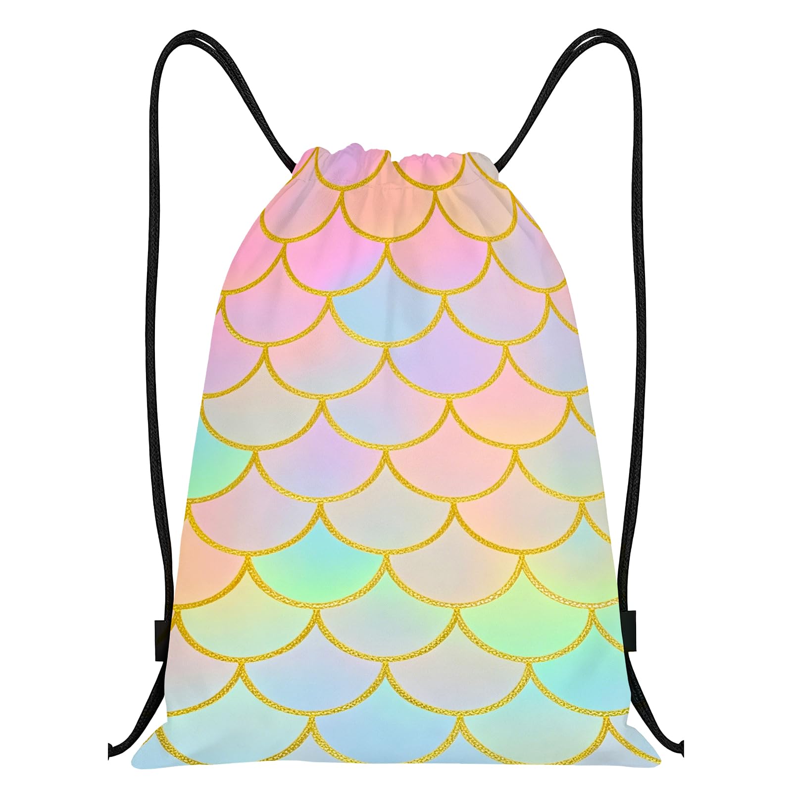 Drawstring Bags with Fish Scale, Colourful Girls Swimming Bag, Large Capacity Waterproof Backpack Women for Swim, Dance, School, Travel, Yoga