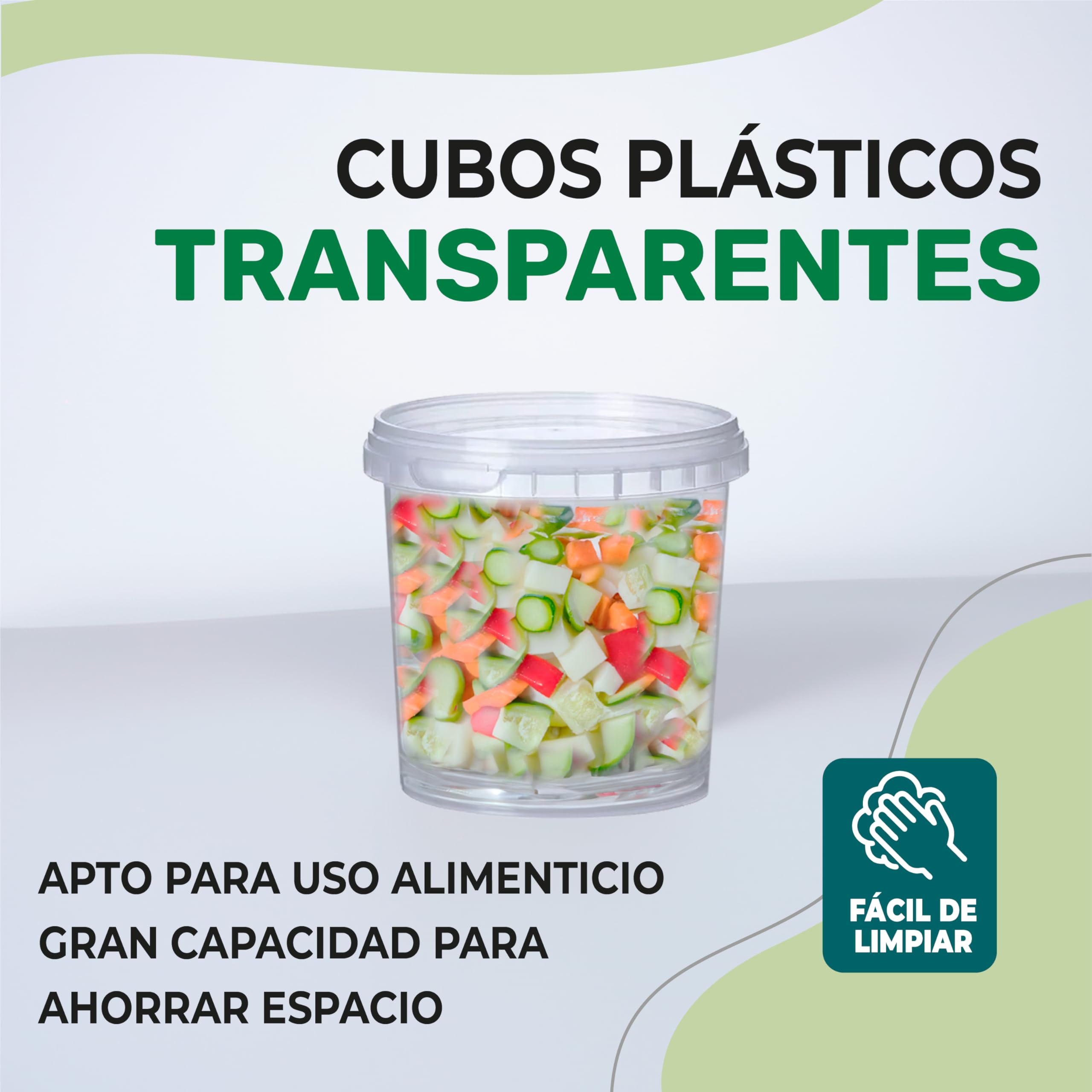 GROWMANIA Pack x50 Cubo Plástico 1L Transparente con Asa – Tupper Hermético Apto para Alimentos, Líquidos y Pintura - Bote Almacenamiento – Tarro Contenedor Resistente