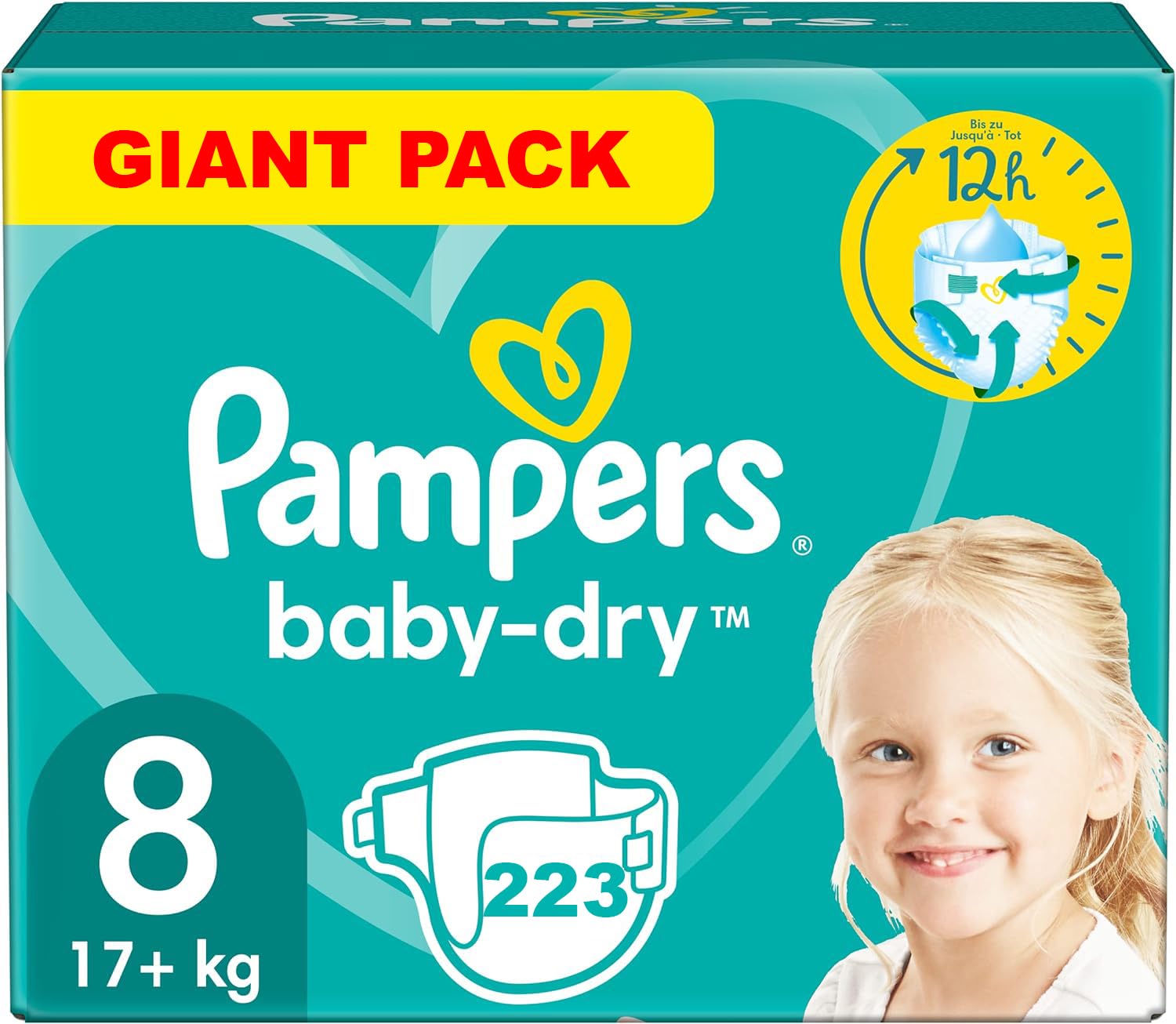 PAMPERS Baby Dry Größe 8 223 Windeln + 17 kg