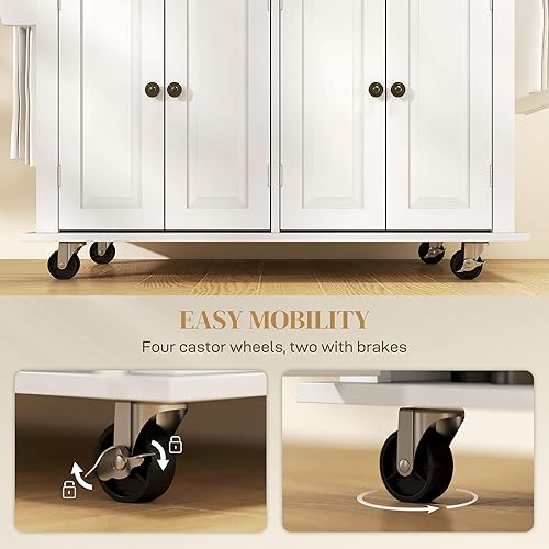 Vista 6 de HOMCOM Kitchen Island Cart with Rubber Wood Top, Rolling Kitchen Island Table on Wheels with Drawers, Adjustable Shelves, Spice Rack and Towel Rack